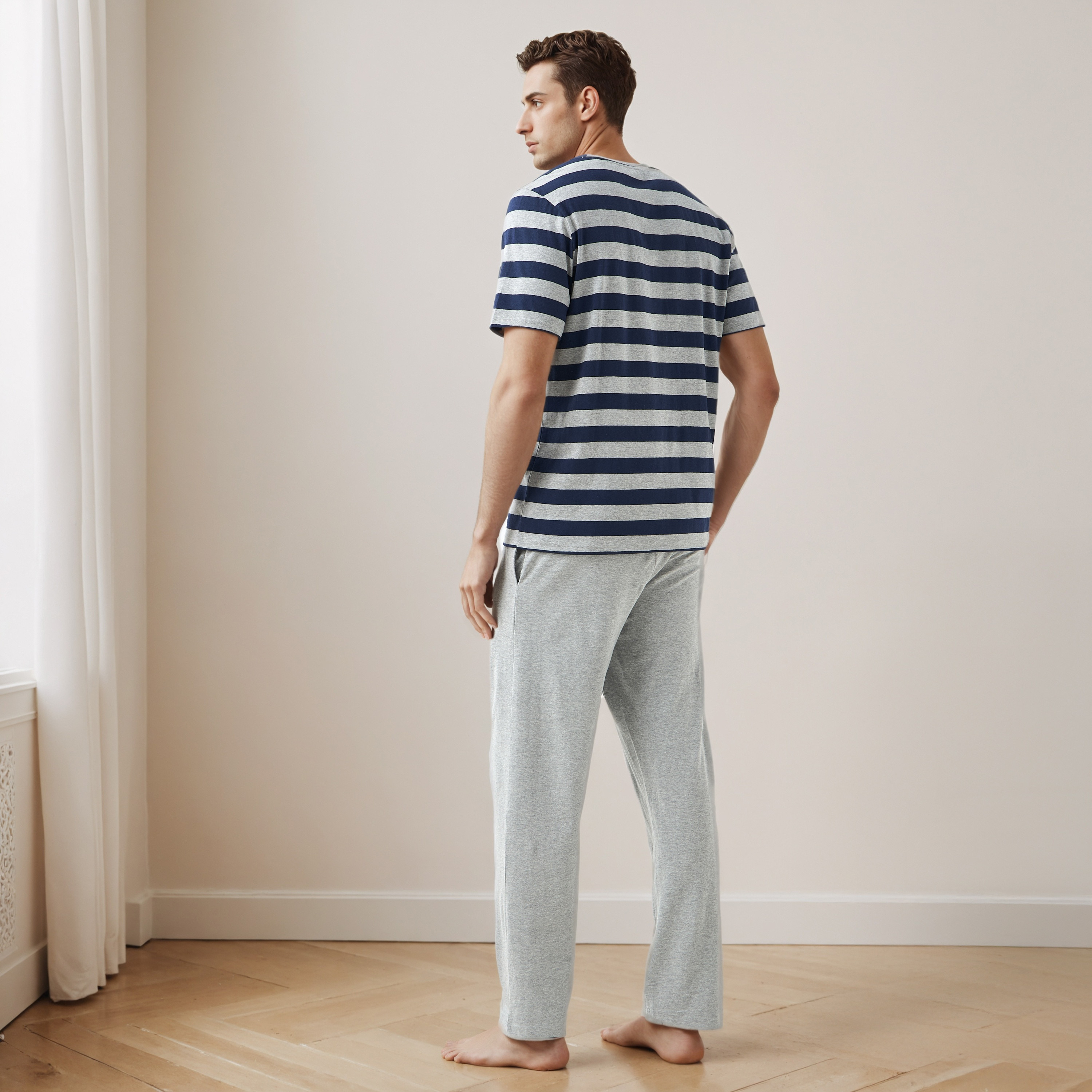 Men Cotton Striped Drawstring Closure Nightwear Set-men-clothing-nightwear-sets-image-3
