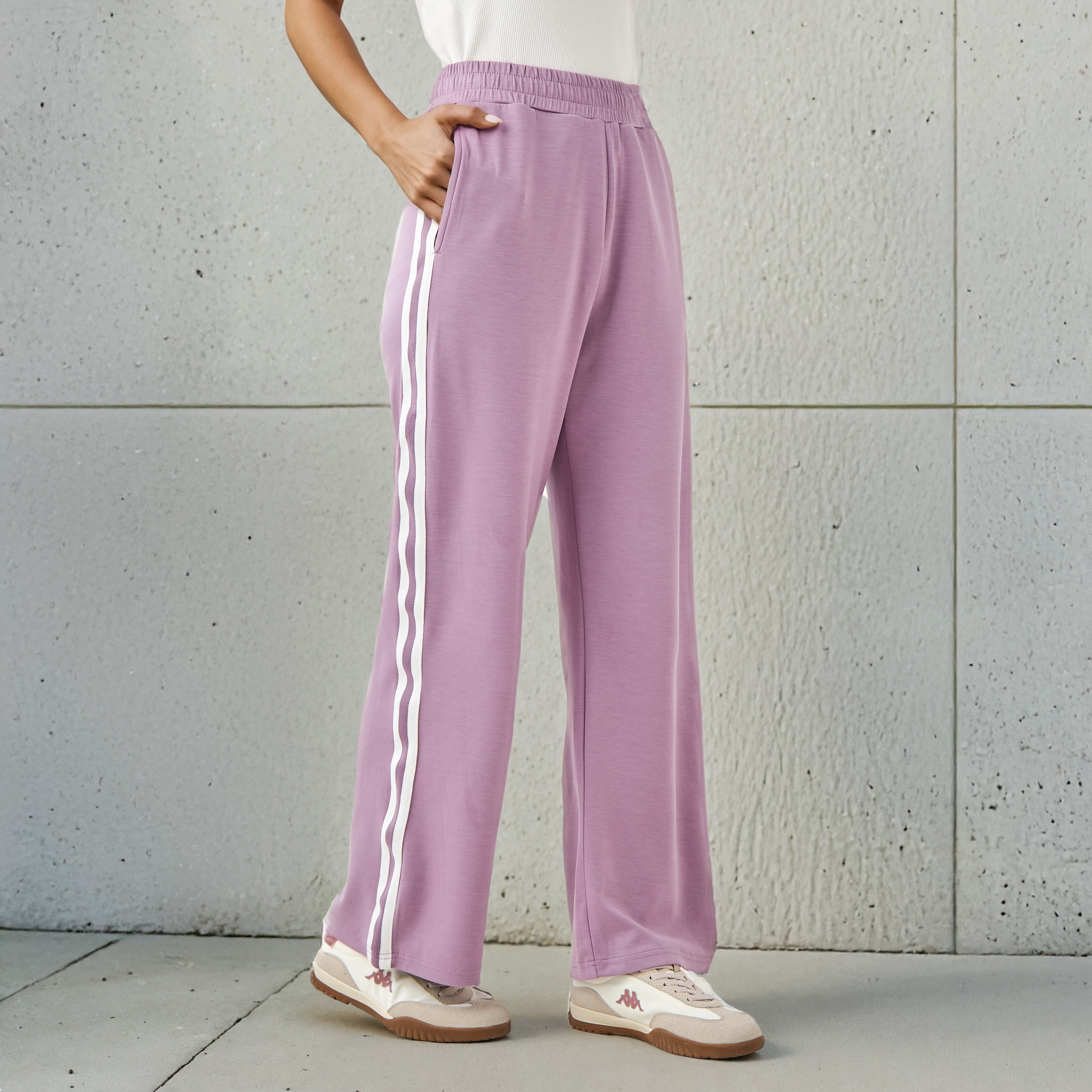 Kappa Women Contrast Tape Soft Touch Track Pants with Pockets-women-clothing-bottoms-joggers-image-1