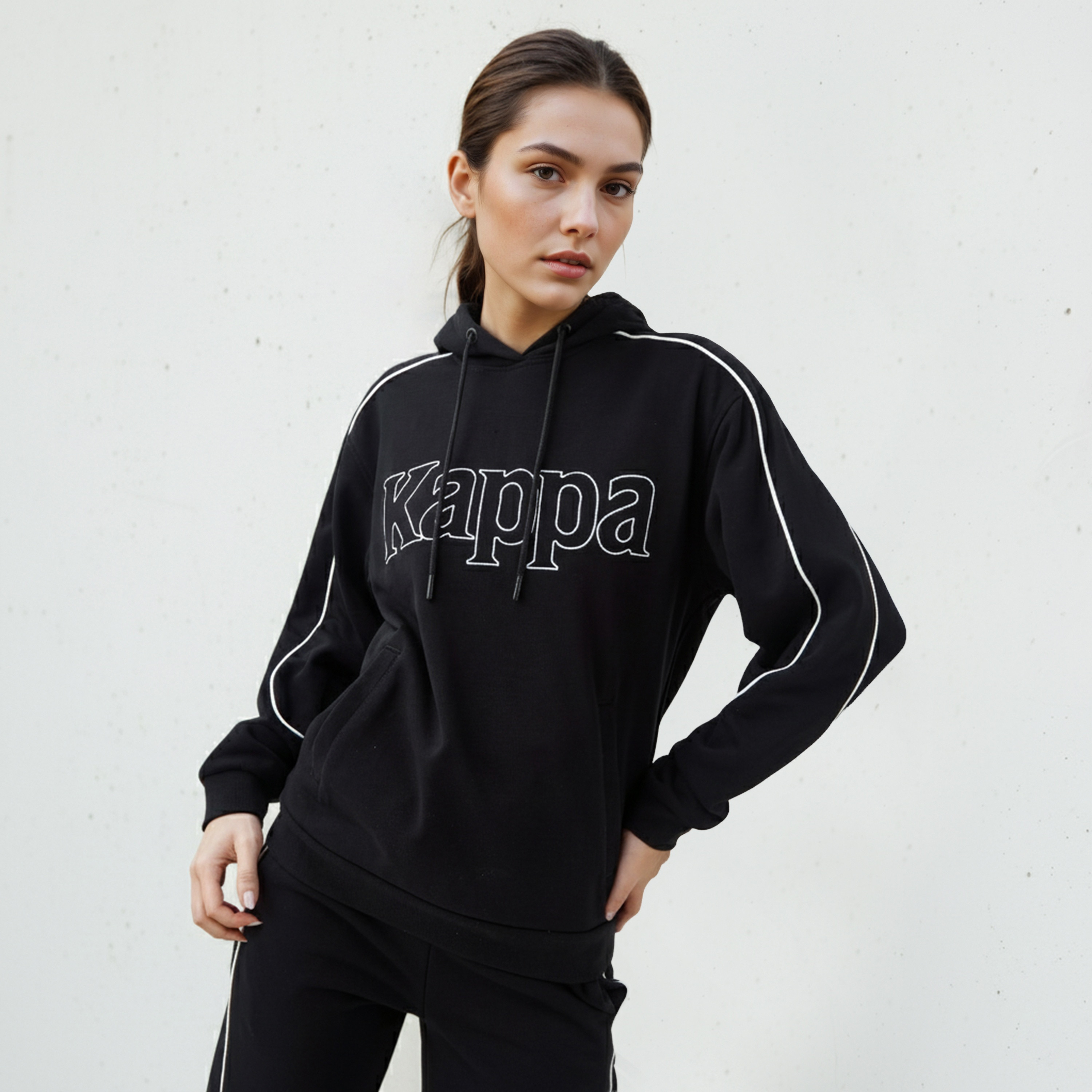 Kappa Regular Fit Hooded Sweatshirt with Logo Embroidery-women-clothing-hoodiesandsweatshirts-sweatshirts-image-1