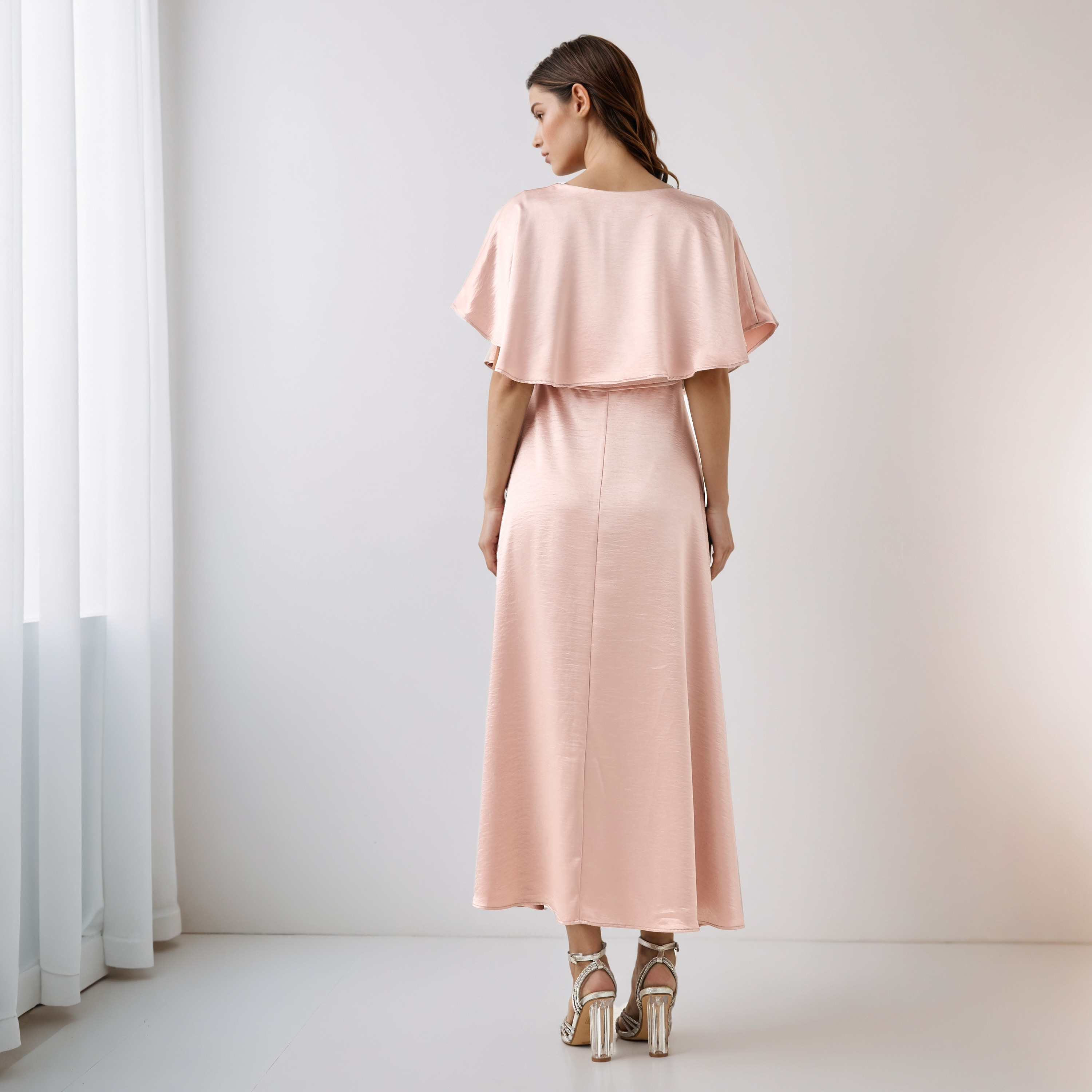A-Line Maxi Polyester Dress with Cape Overlay Detail-women-clothing-dresses-image-3