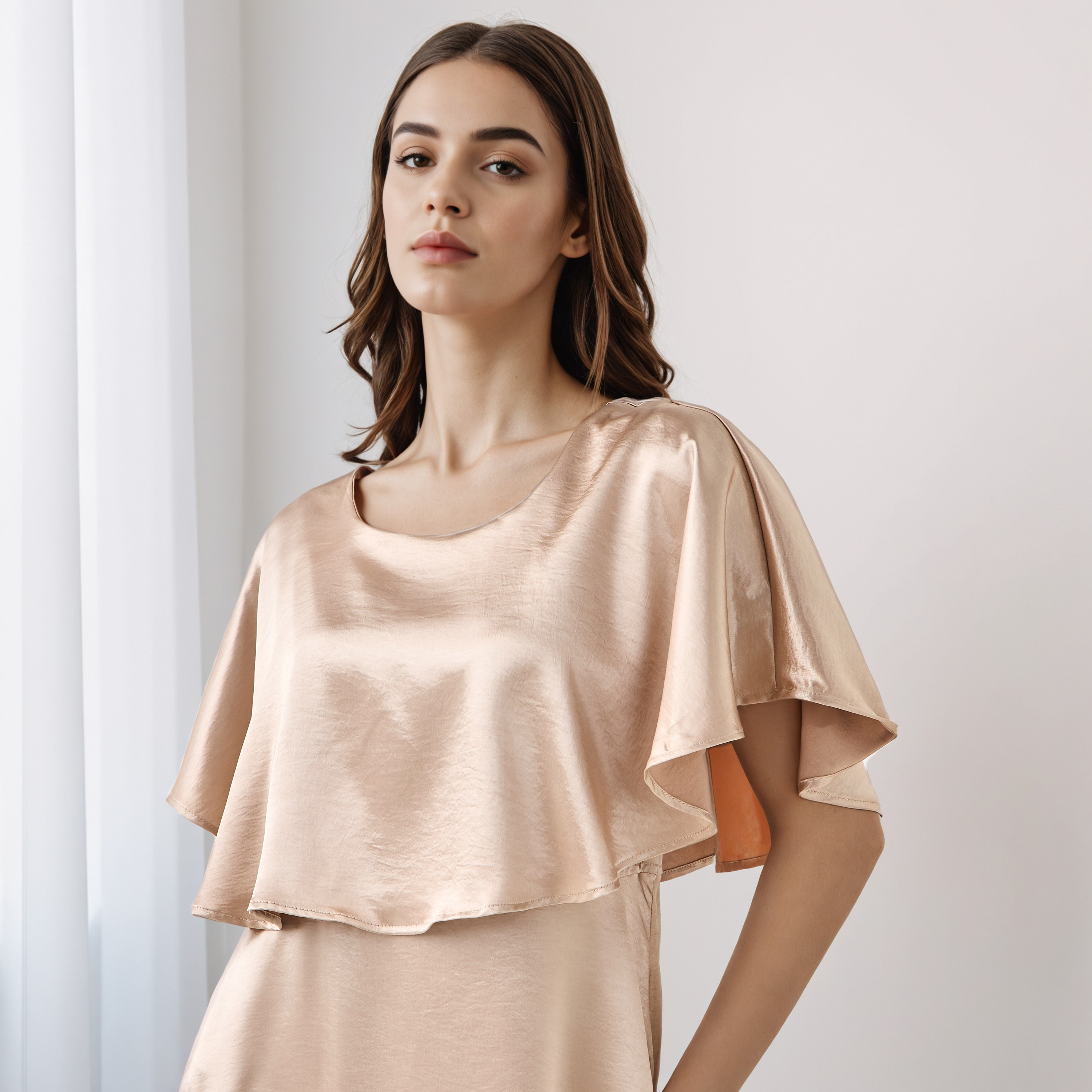 A-Line Maxi Polyester Dress with Cape Overlay Detail-women-clothing-dresses-image-4