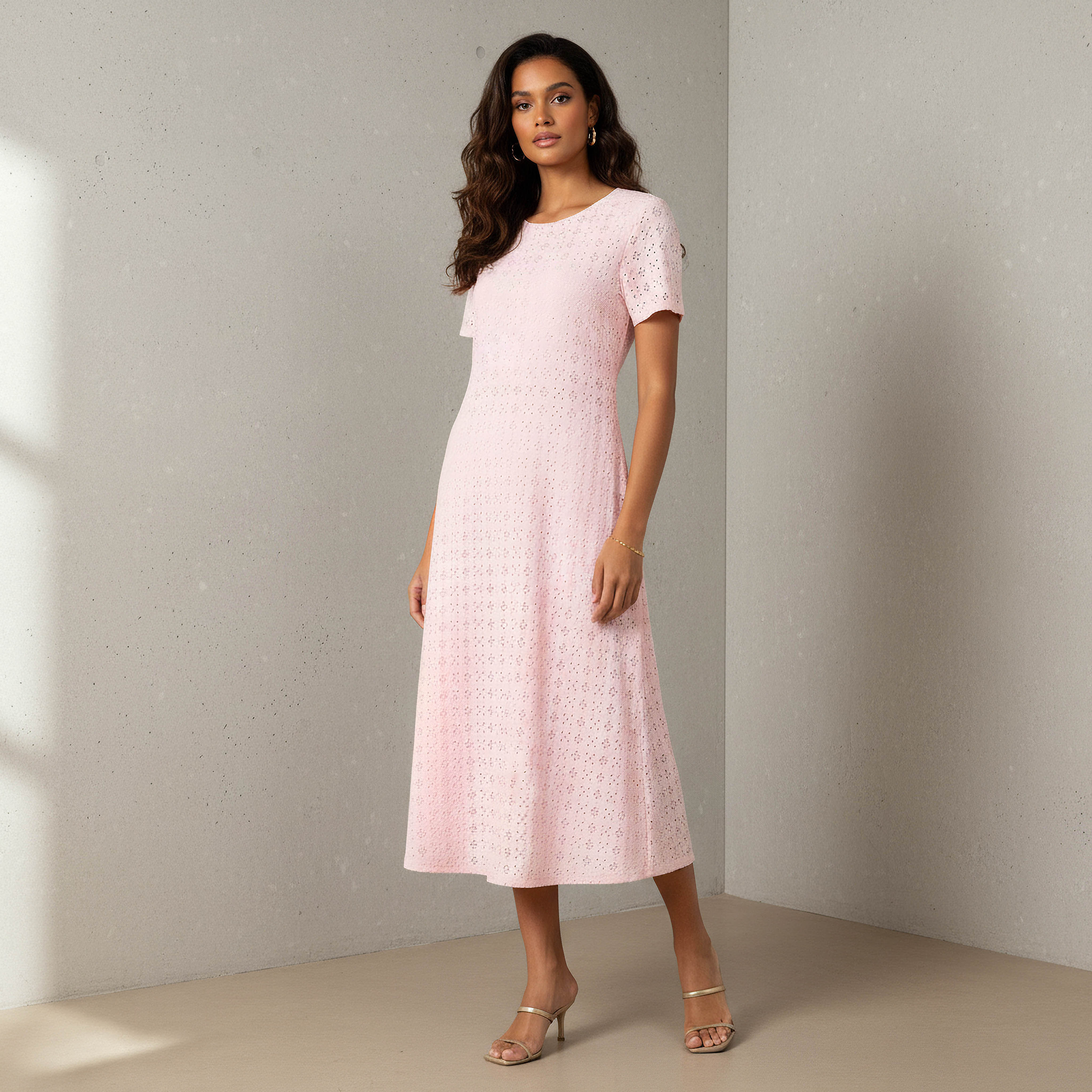 Schiffli A-line Midi Dress with Keyhole Back Closure-women-clothing-dresses-image-1