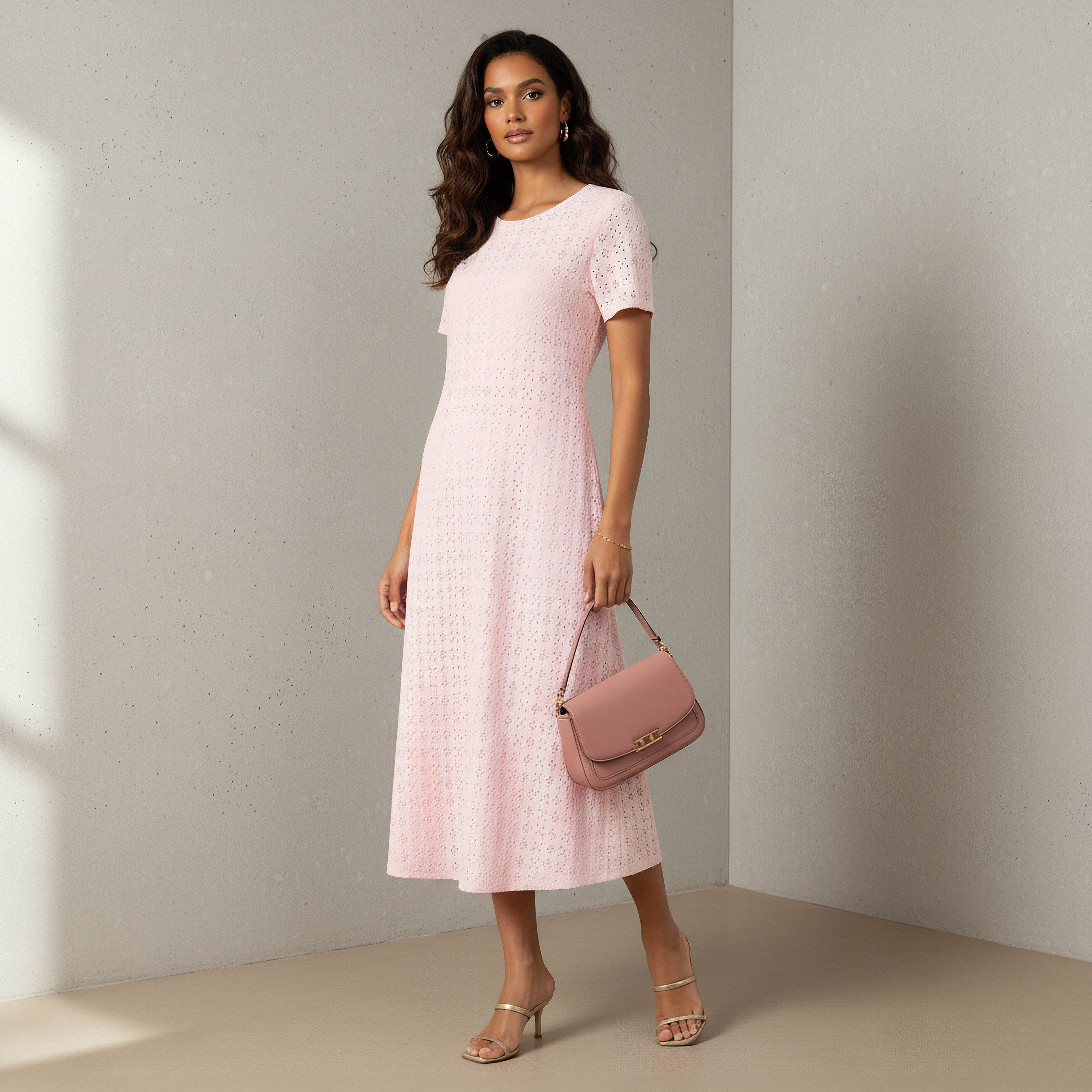 Schiffli A-line Midi Dress with Keyhole Back Closure-women-clothing-dresses-image-2