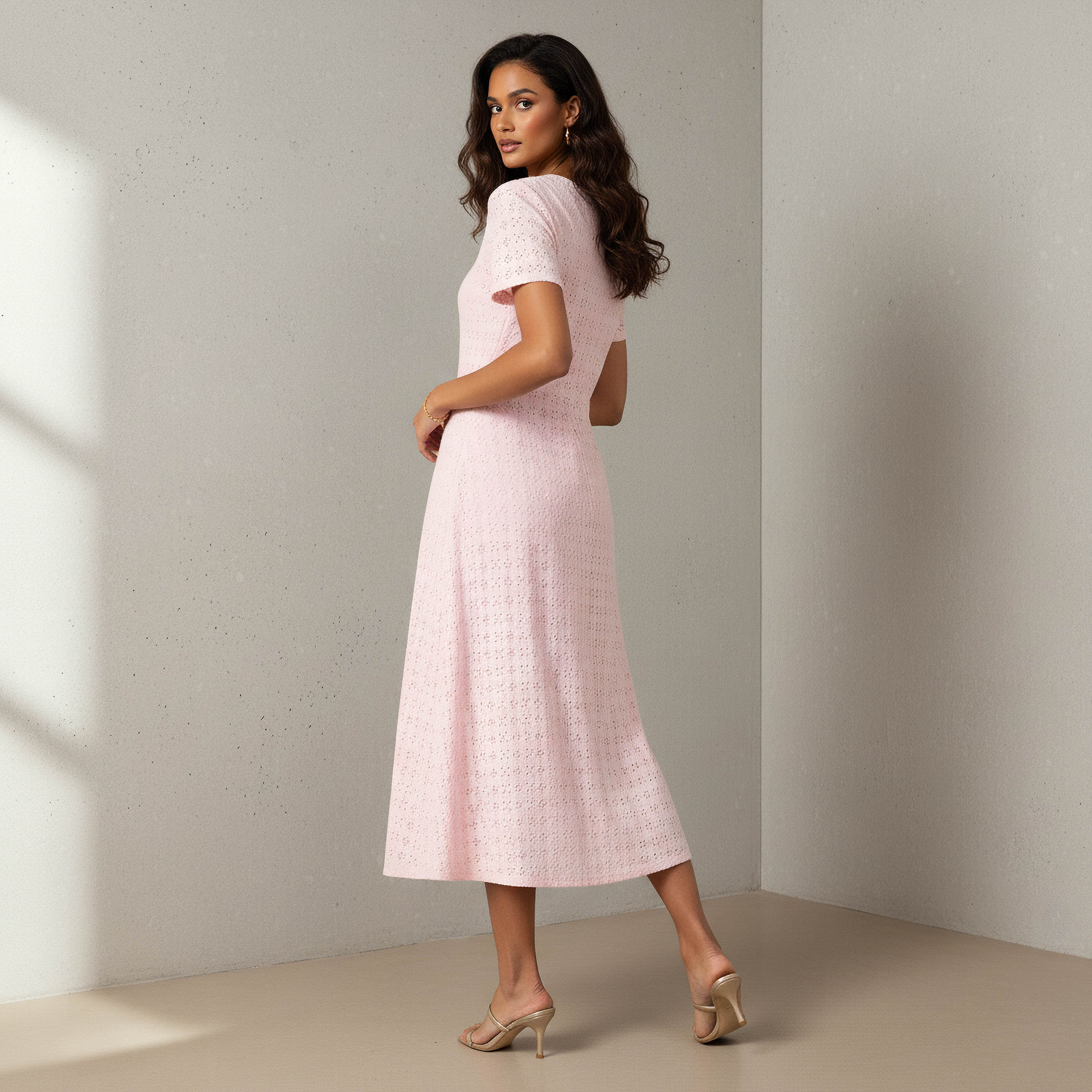 Schiffli A-line Midi Dress with Keyhole Back Closure-women-clothing-dresses-image-3