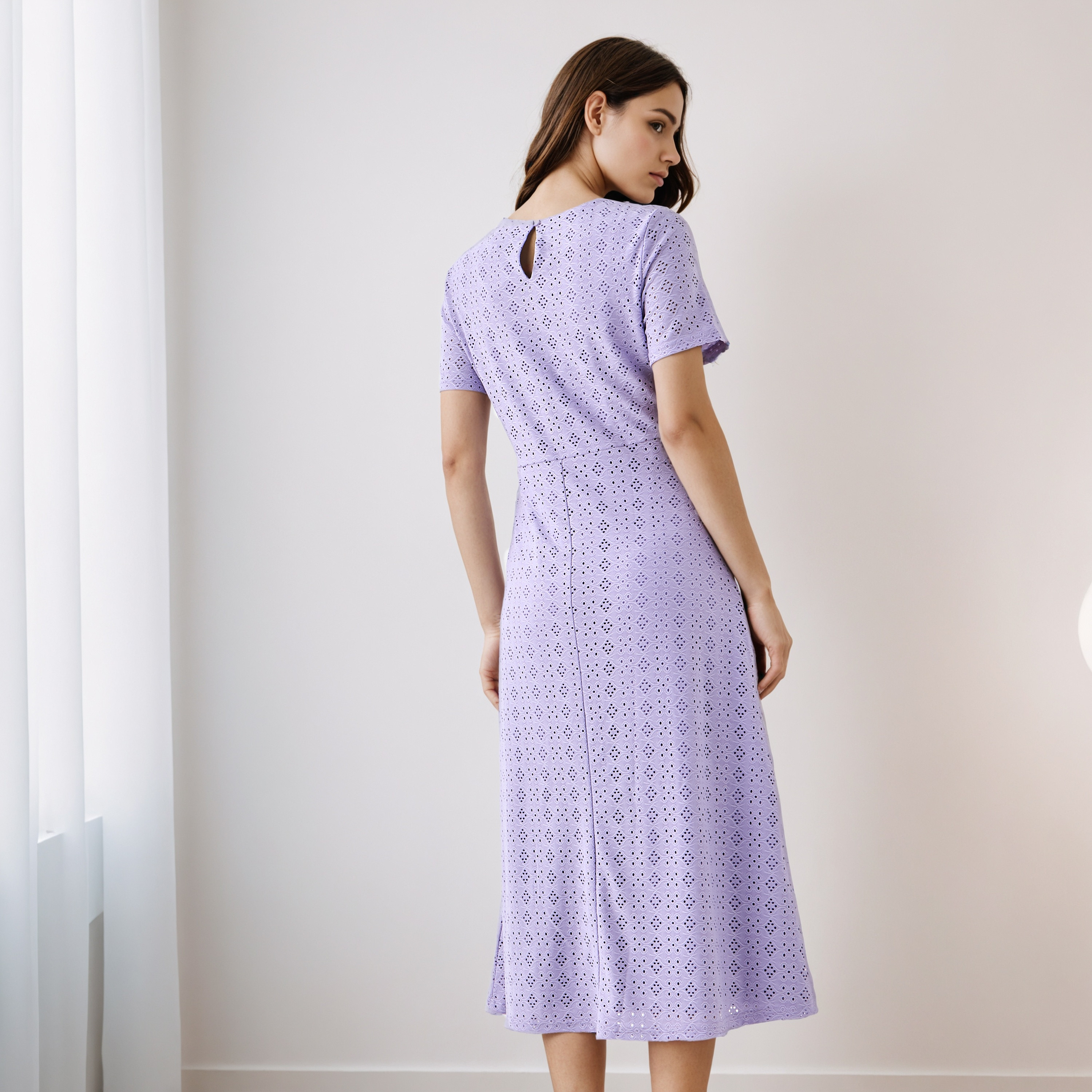 Schiffli A-line Midi Dress with Keyhole Back Closure-women-clothing-dresses-image-3