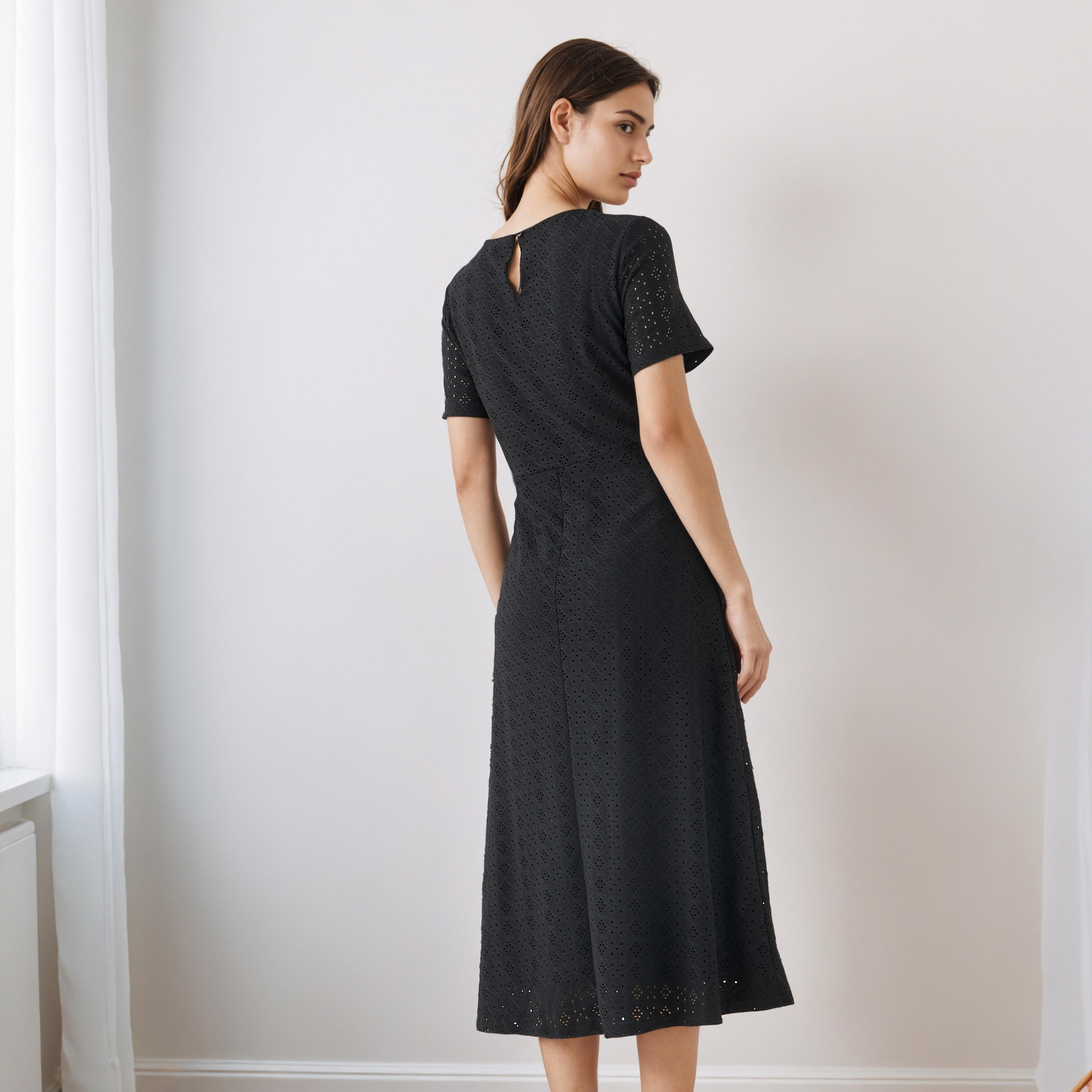 Schiffli A-line Midi Dress with Keyhole Back Closure-women-clothing-dresses-image-4