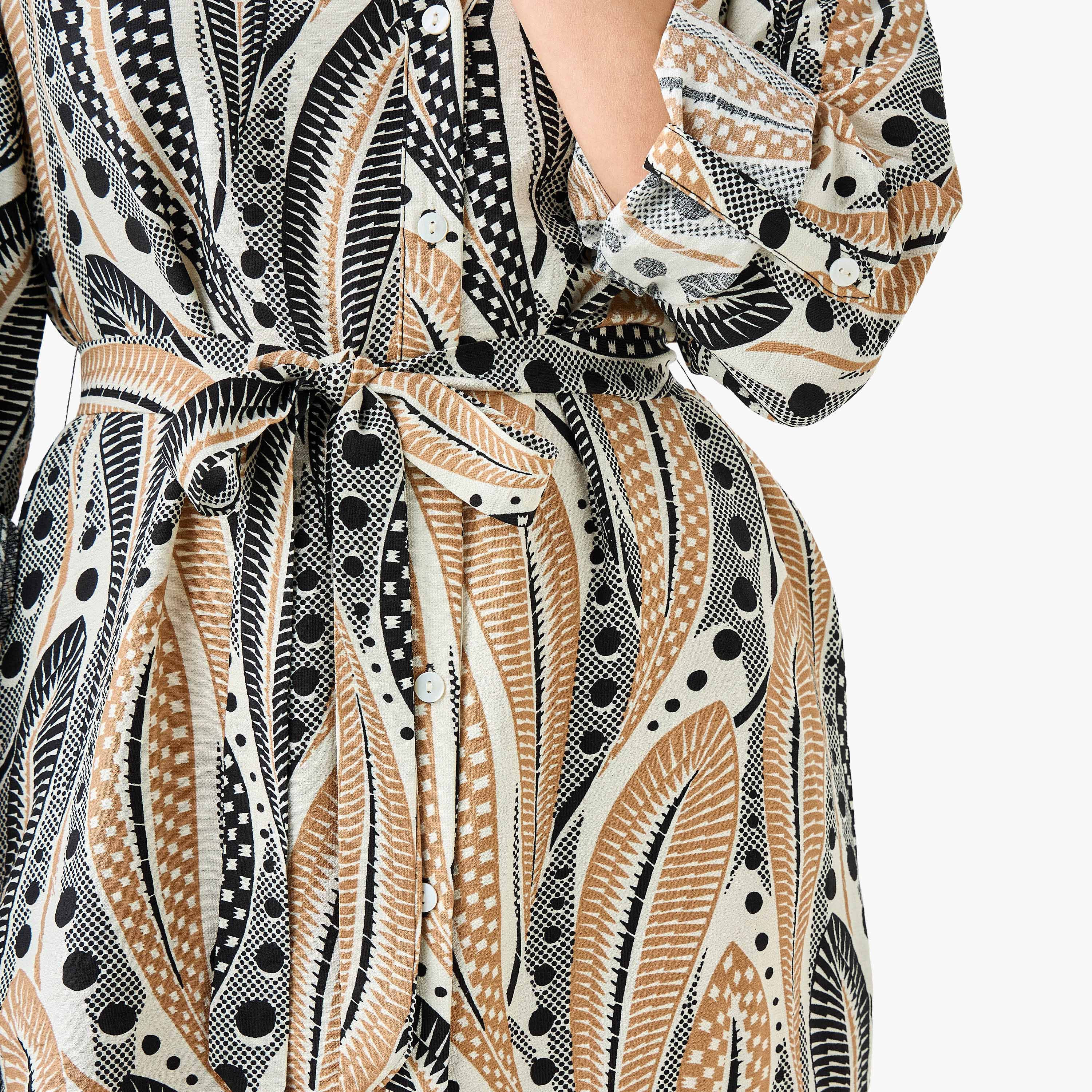 Printed Knee Length Shirt Belted Dress-women-clothing-dresses-image-5