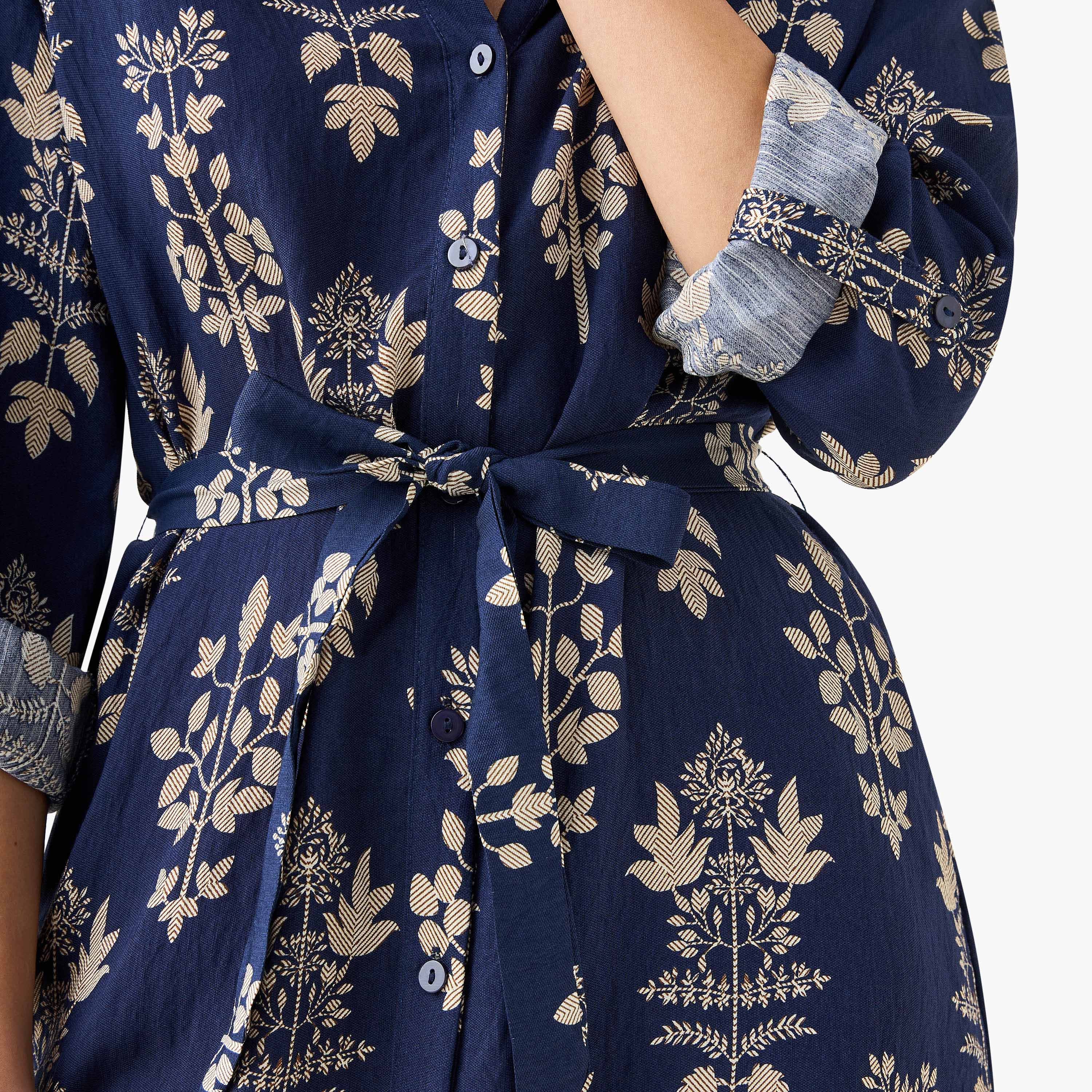 Knee Length Shirt Belted Dress with Floral Print-women-clothing-dresses-image-4