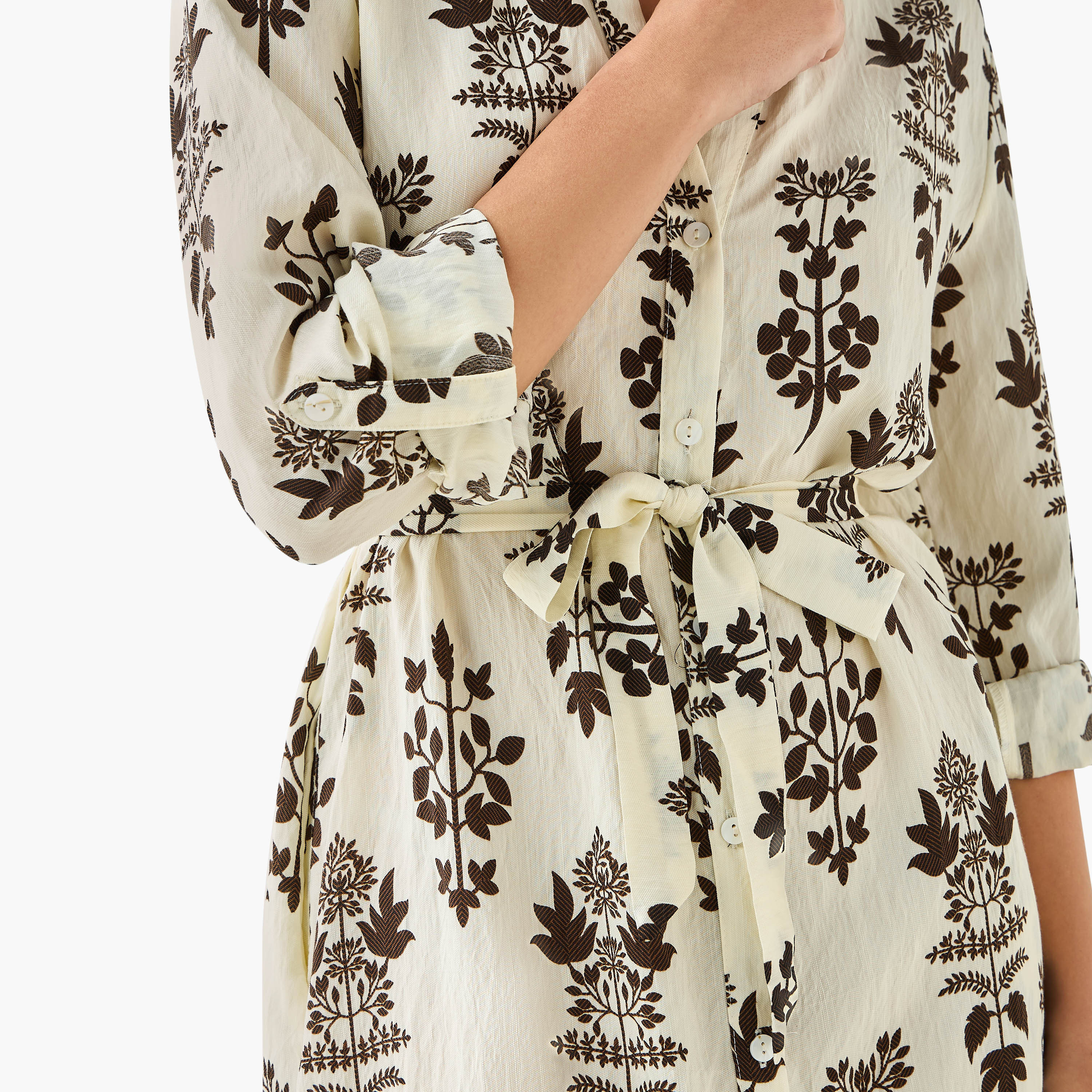 Knee Length Shirt Belted Dress with Floral Print-women-clothing-dresses-image-4