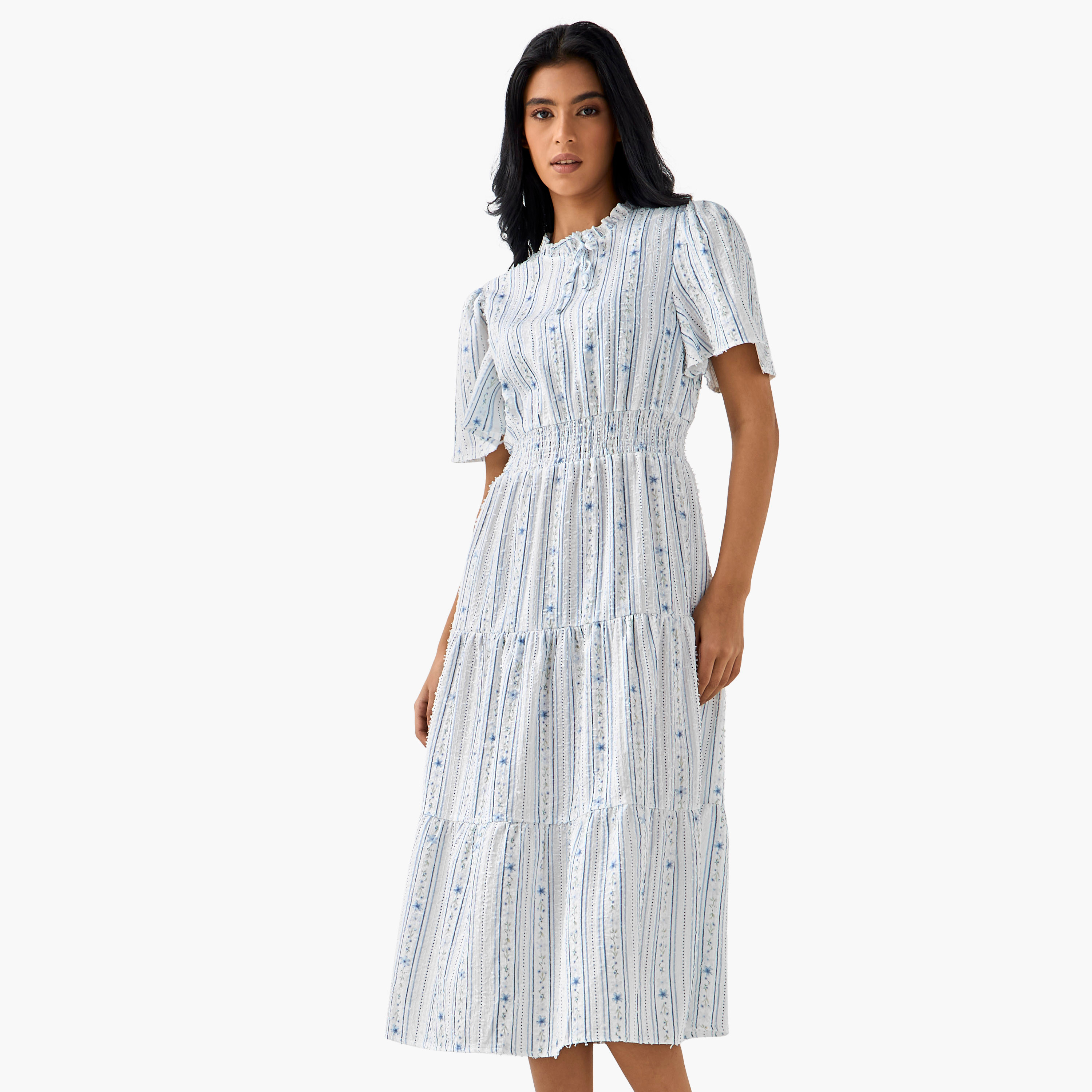 فستان ميدي فيسكوز طبقات بأكمام واسعة-women-clothing-dresses-image-1