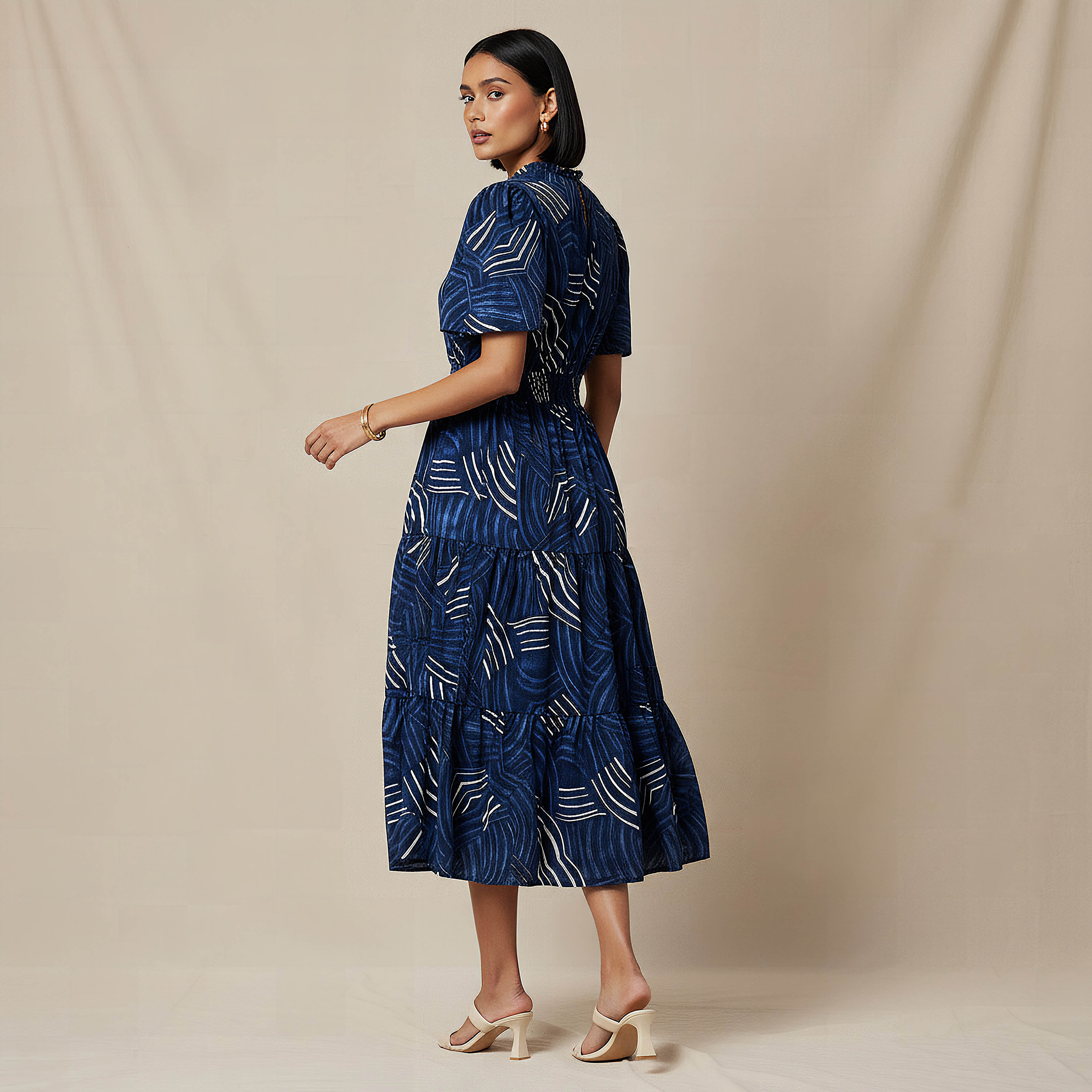 Tiered Midi Viscose Dress with Flutter Sleeves-women-clothing-dresses-image-3