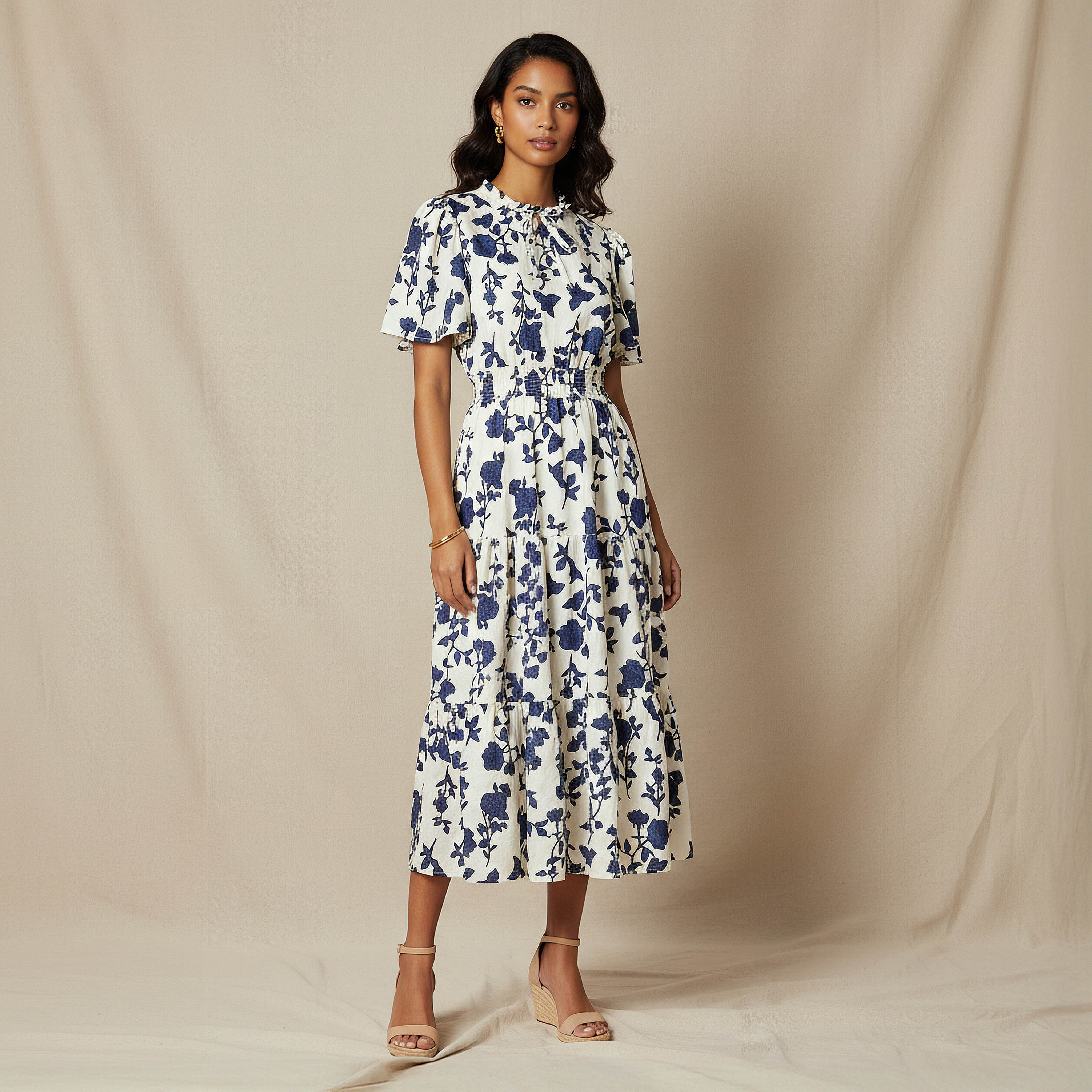 Tiered Midi Denim Dress with Flutter Sleeves-women-clothing-dresses-image-11