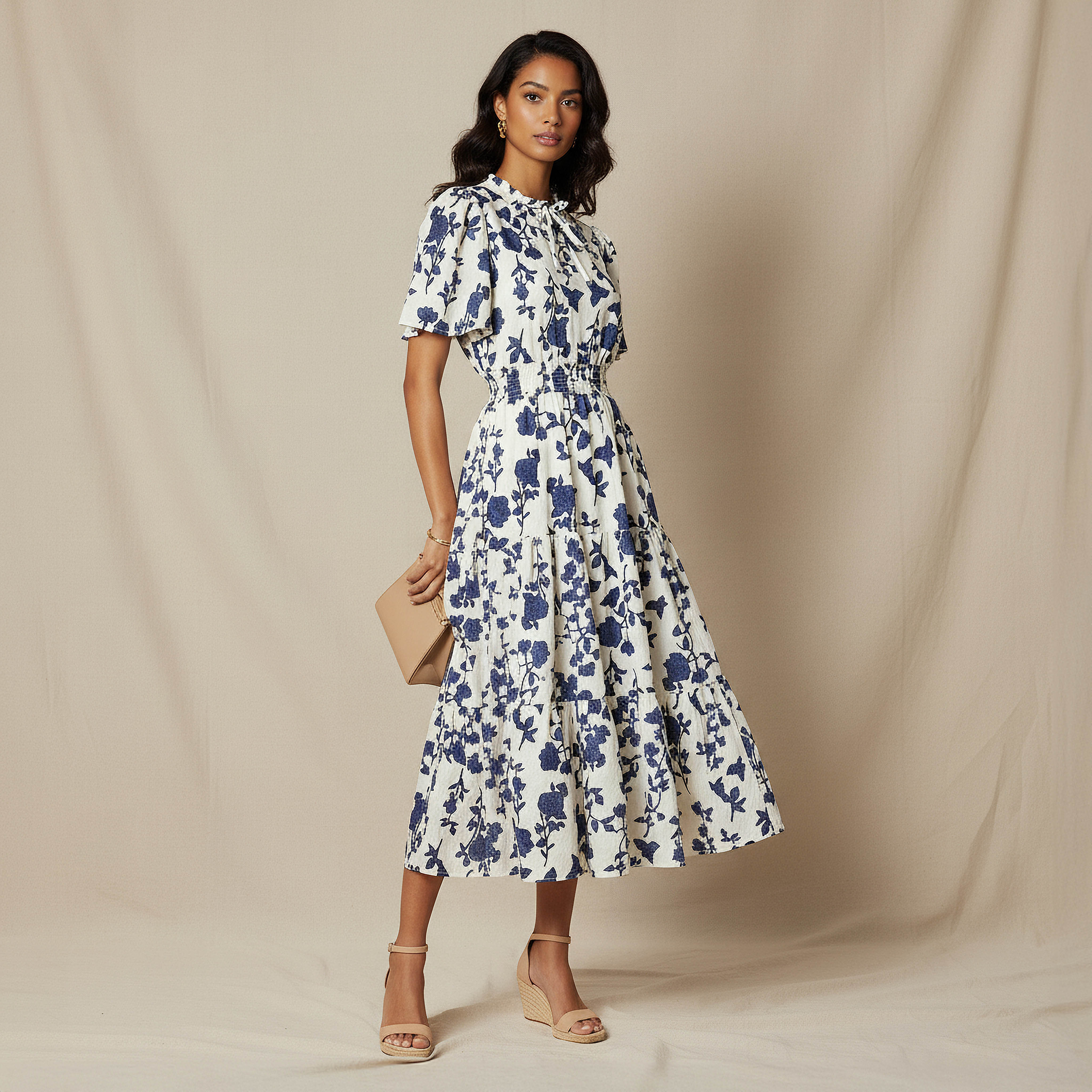 Tiered Midi Denim Dress with Flutter Sleeves-women-clothing-dresses-image-12