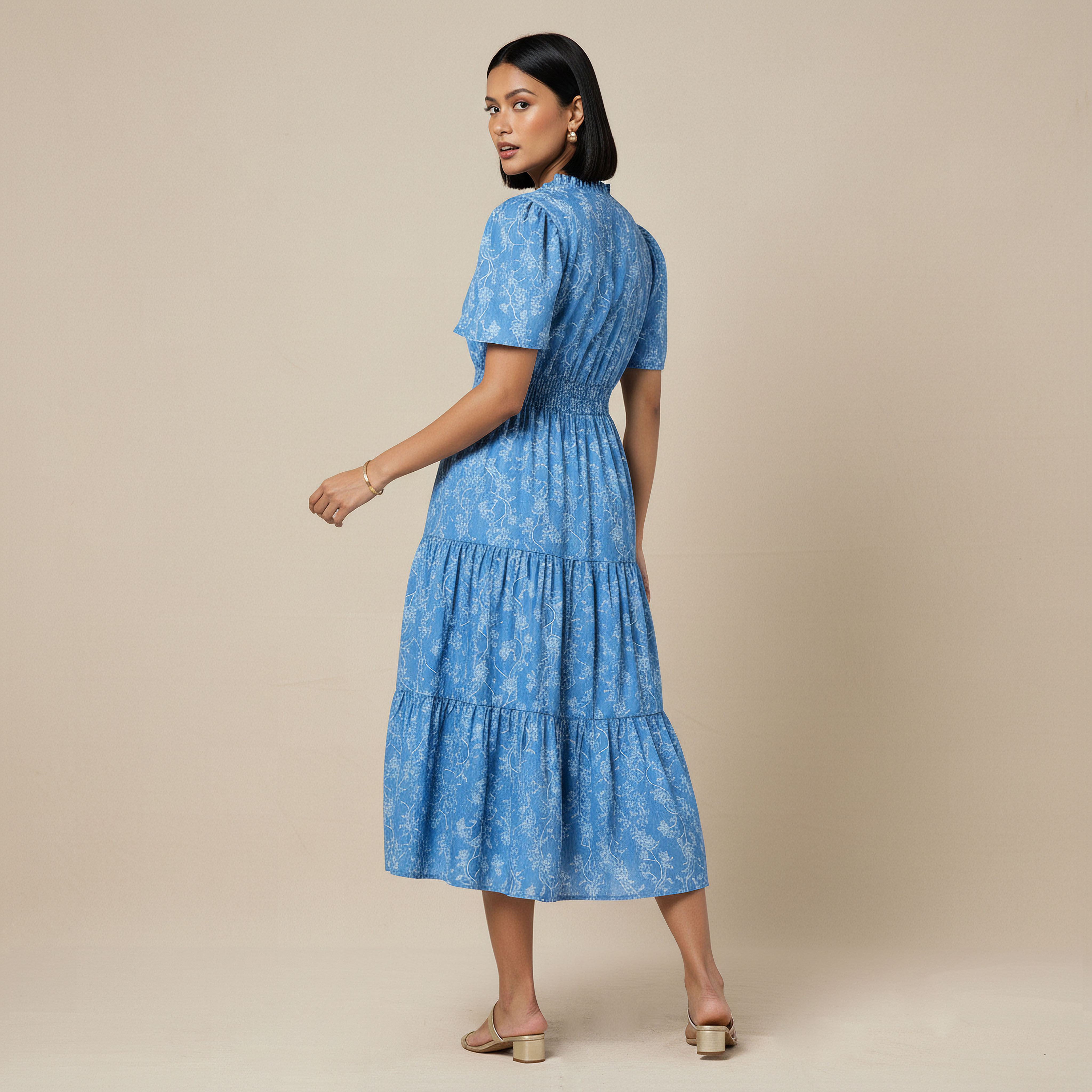 Tiered Midi Denim Dress with Flutter Sleeves-women-clothing-dresses-image-8
