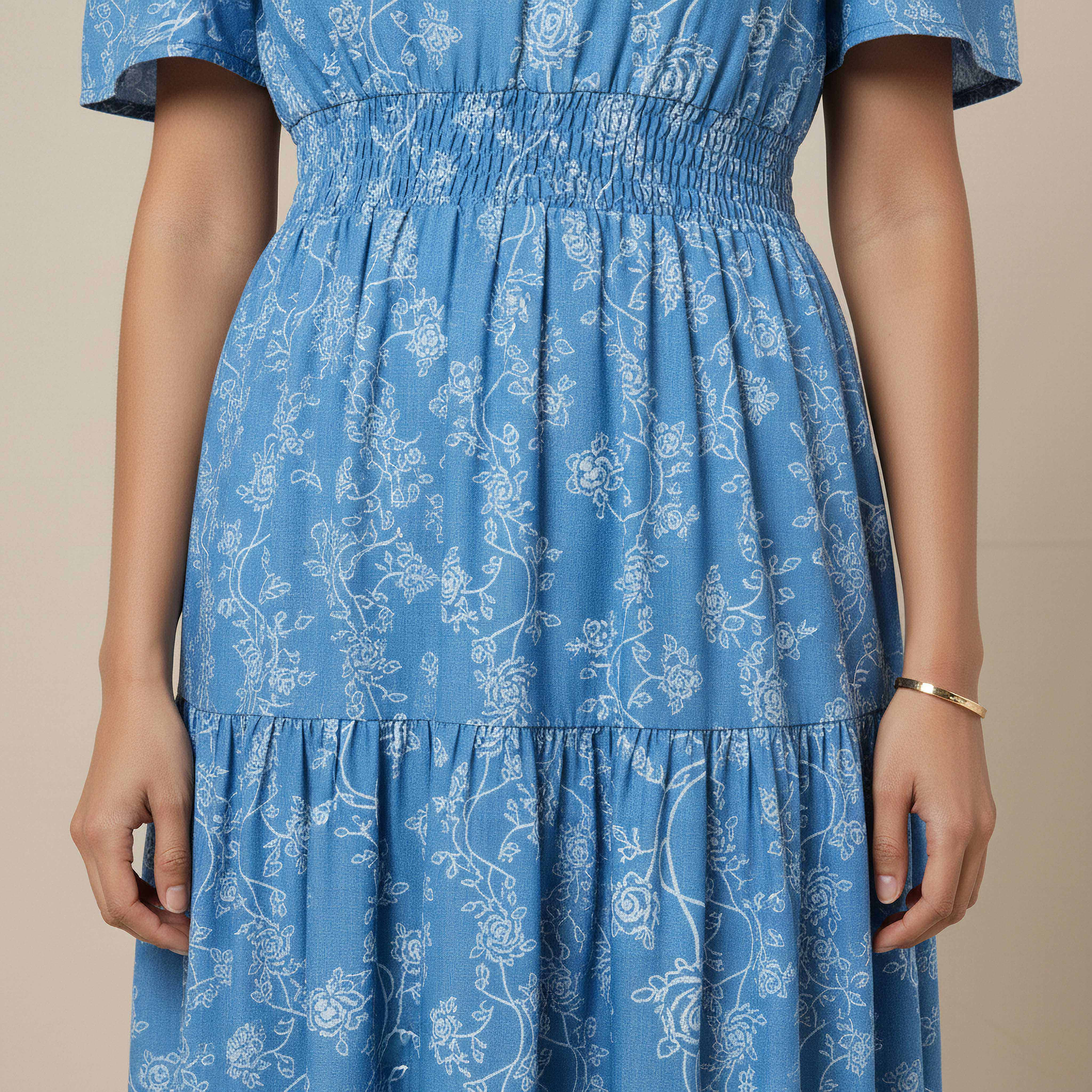 Tiered Midi Denim Dress with Flutter Sleeves-women-clothing-dresses-image-4