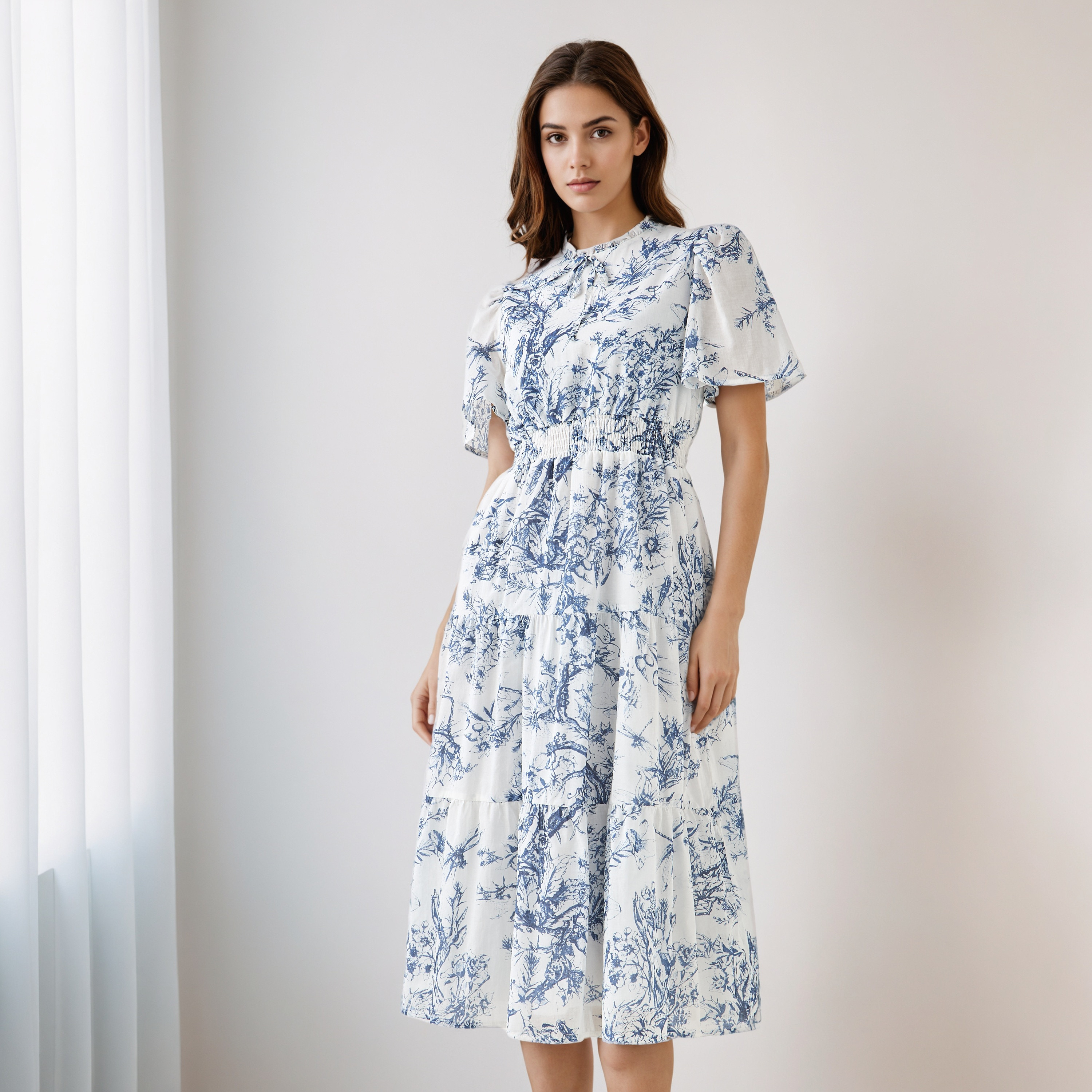 Tiered Midi Denim Dress with Flutter Sleeves-women-clothing-dresses-image-16