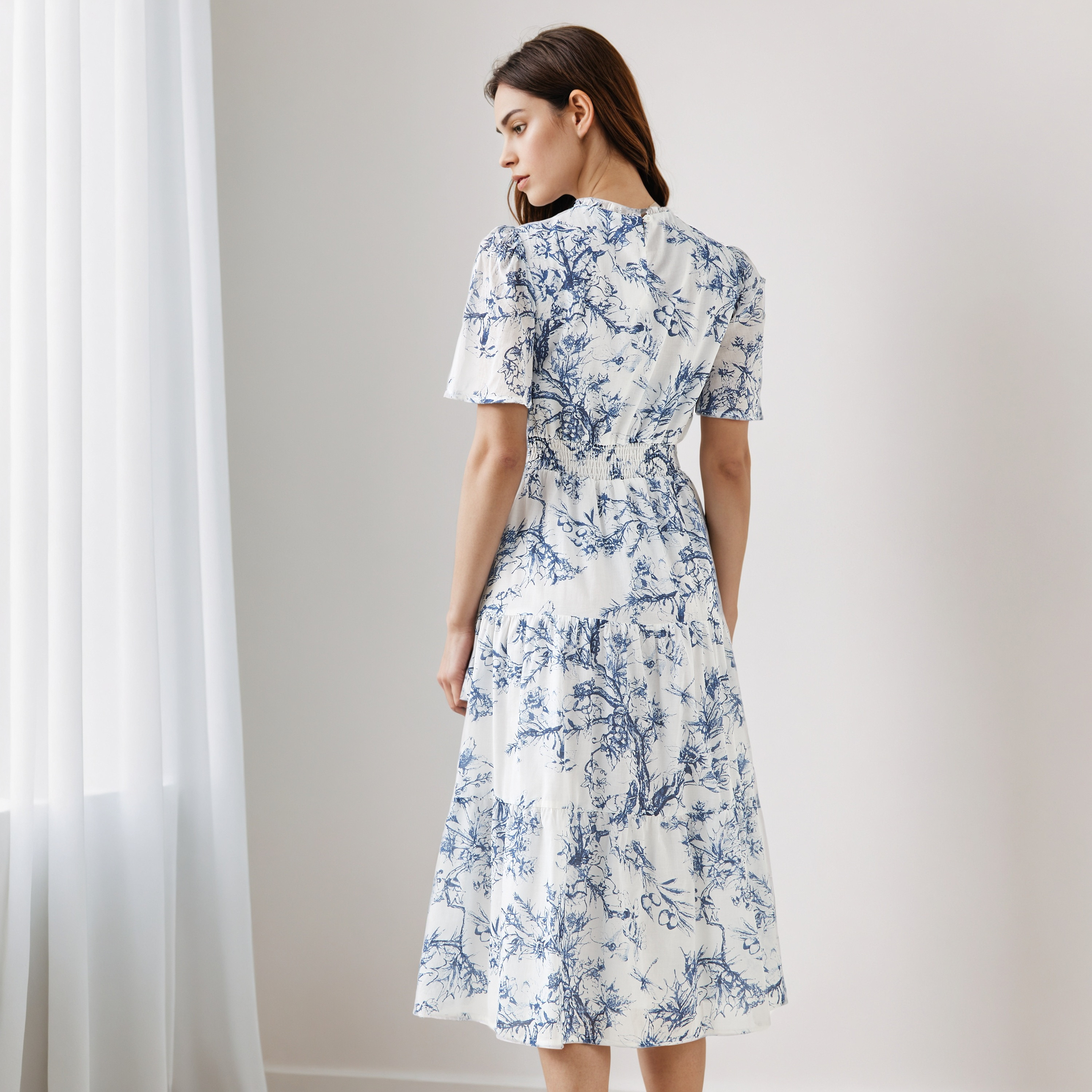Tiered Midi Denim Dress with Flutter Sleeves-women-clothing-dresses-image-18