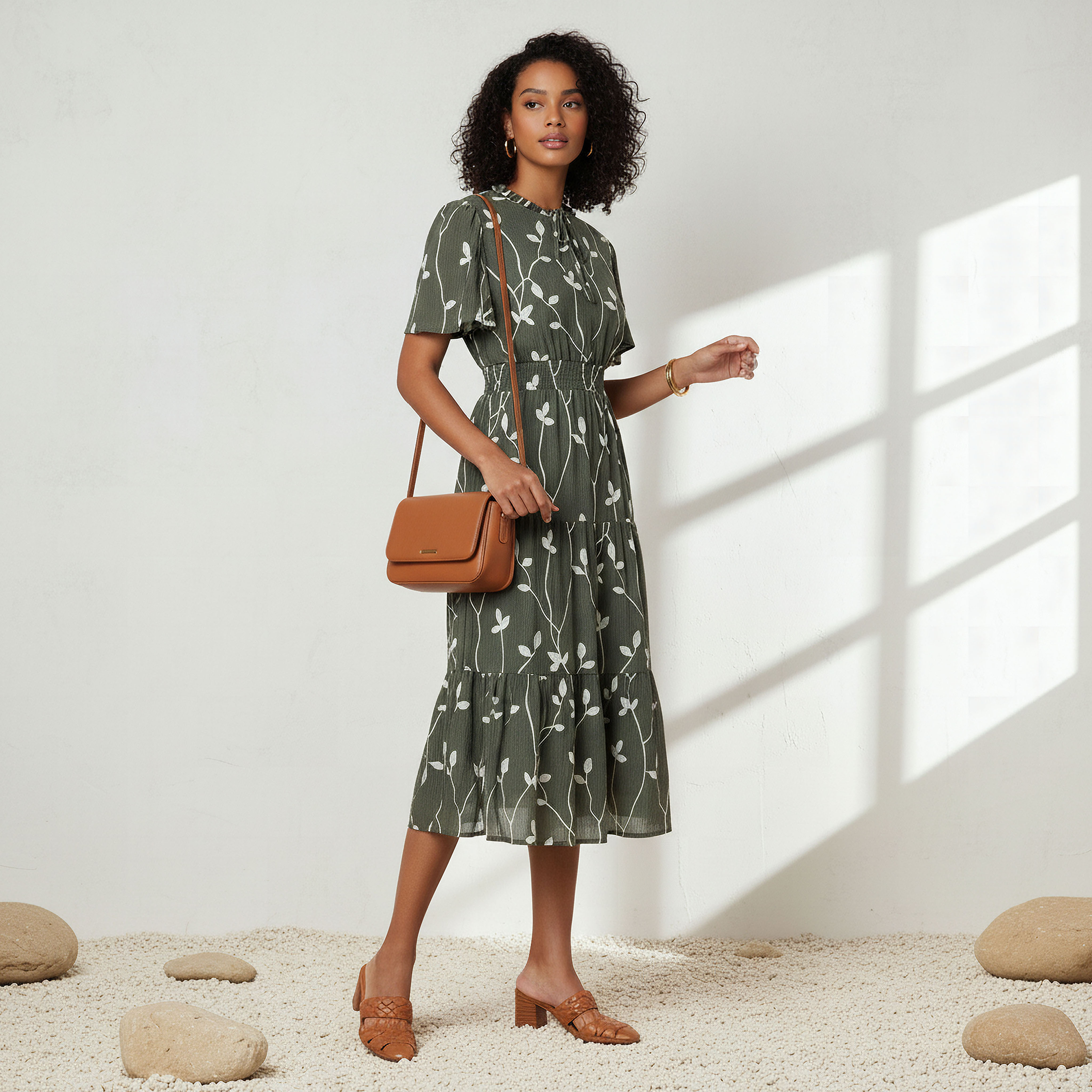Embroidered Tiered Midi Viscose Dress with Flutter Sleeves-women-clothing-dresses-image-2