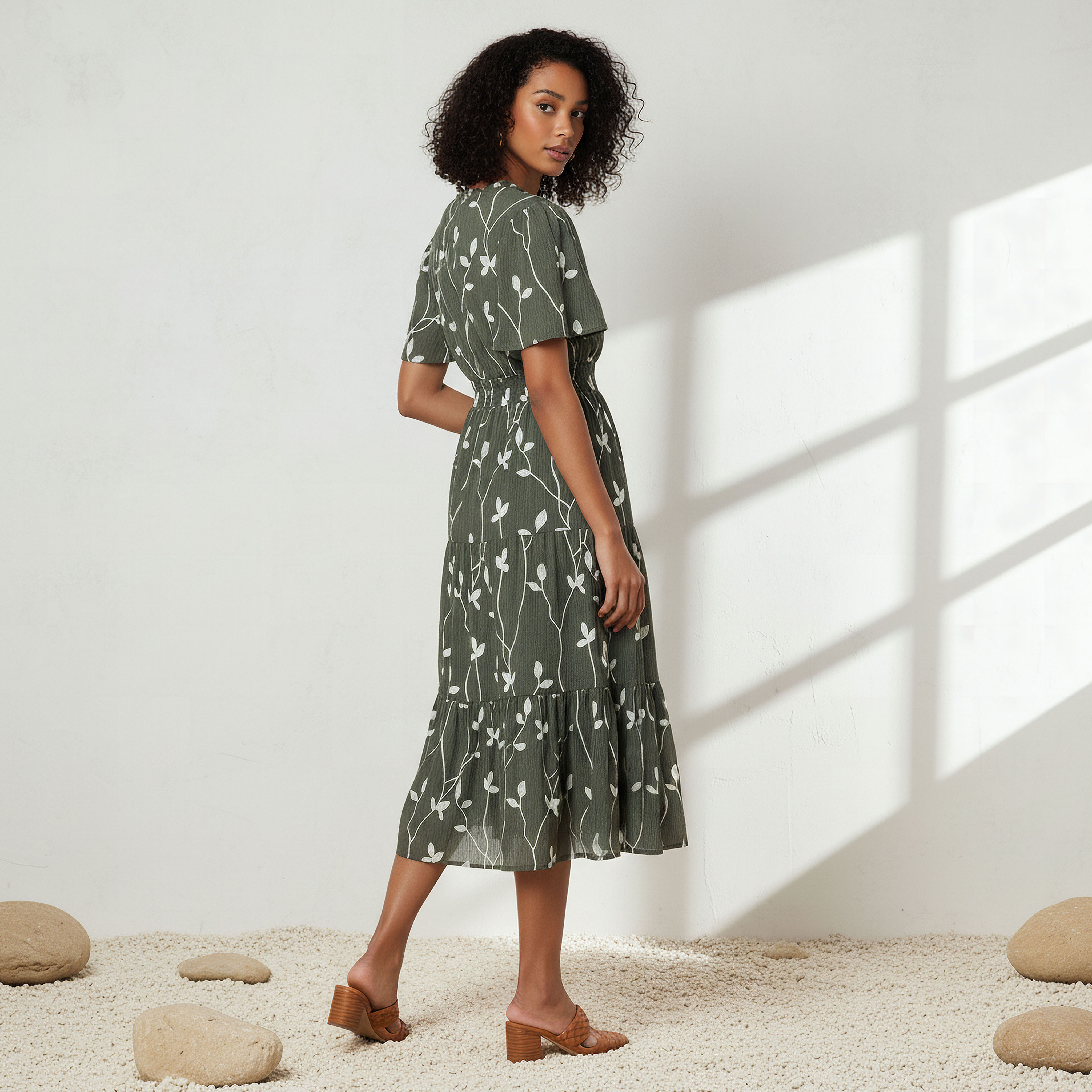 Embroidered Tiered Midi Viscose Dress with Flutter Sleeves-women-clothing-dresses-image-3