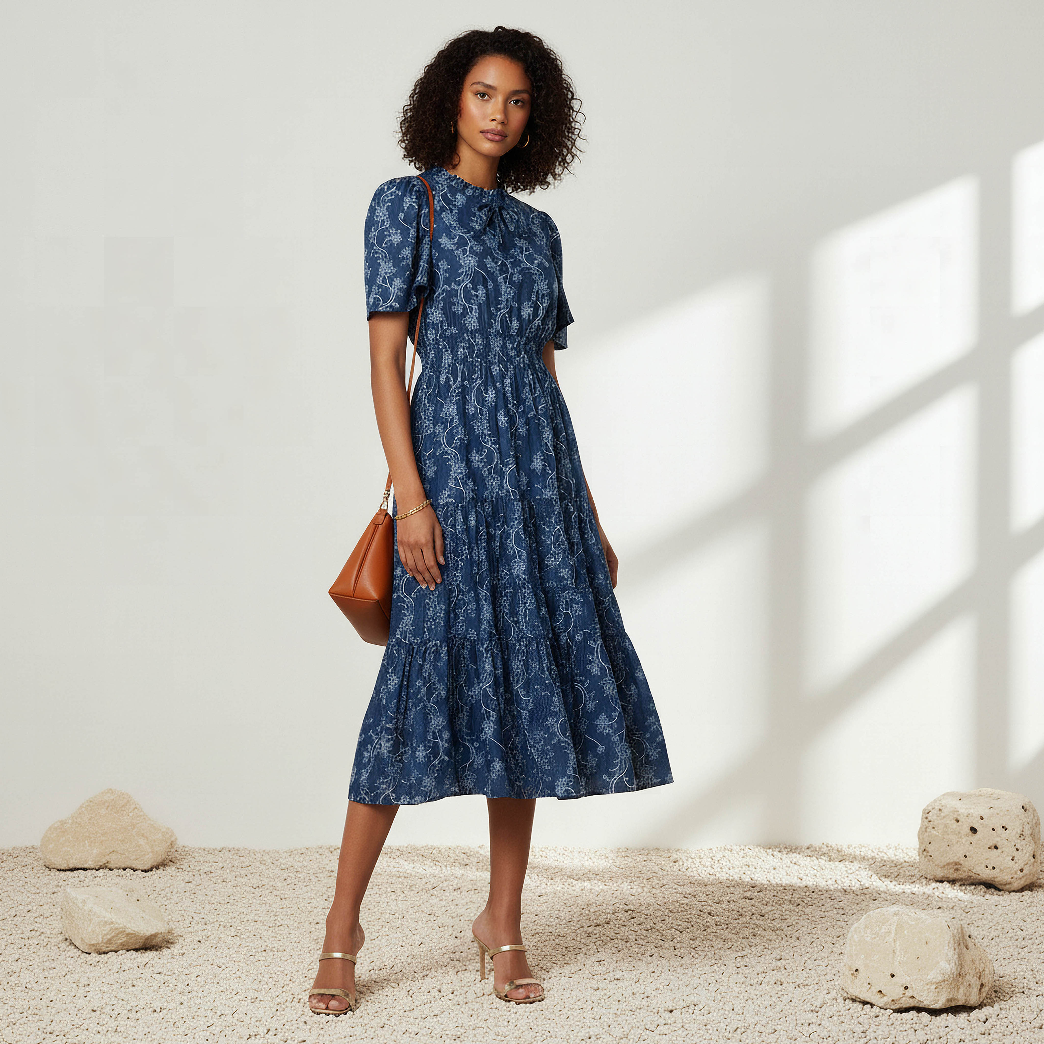 Tiered Midi Denim Dress with Flutter Sleeves-women-clothing-dresses-image-2