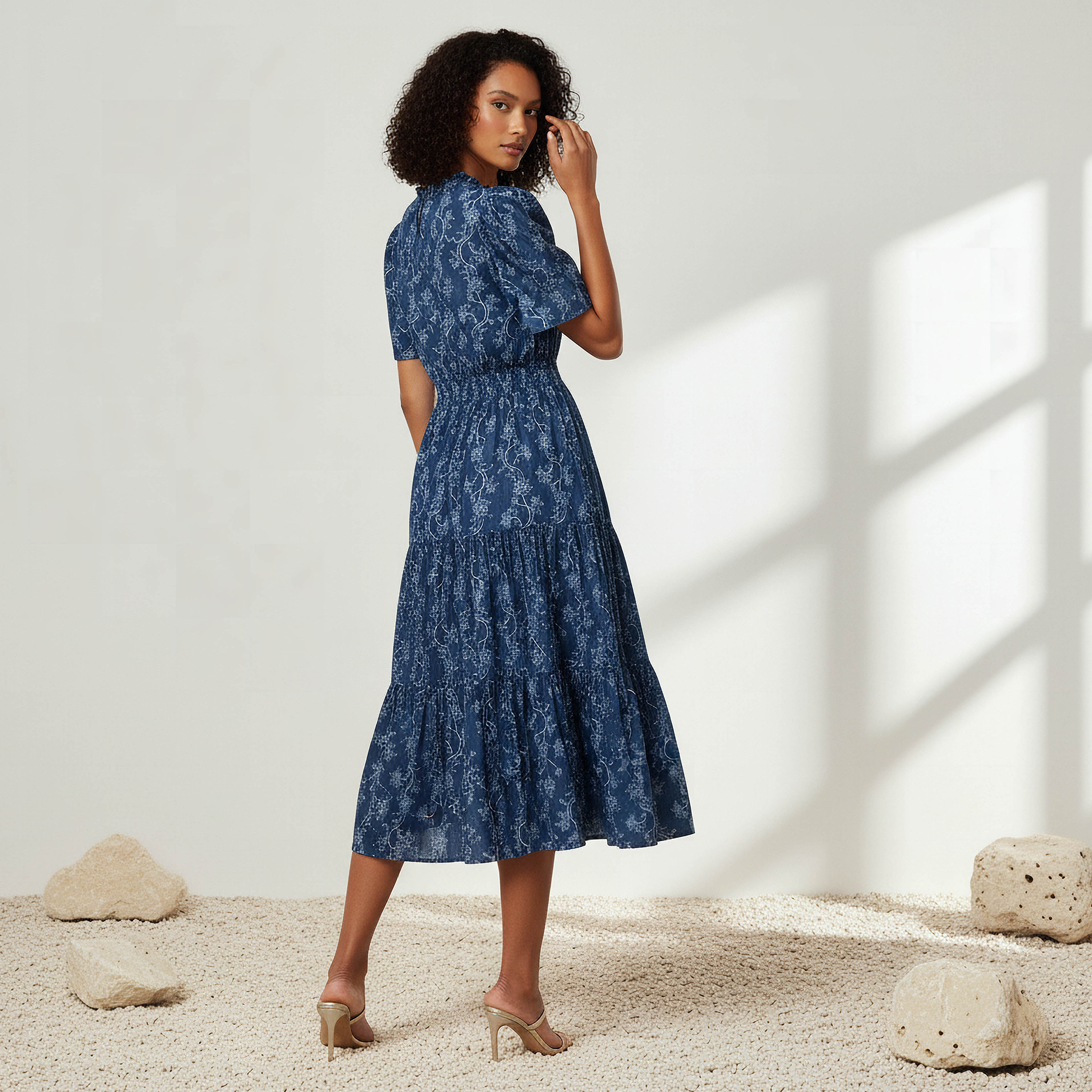 Tiered Midi Denim Dress with Flutter Sleeves-women-clothing-dresses-image-3