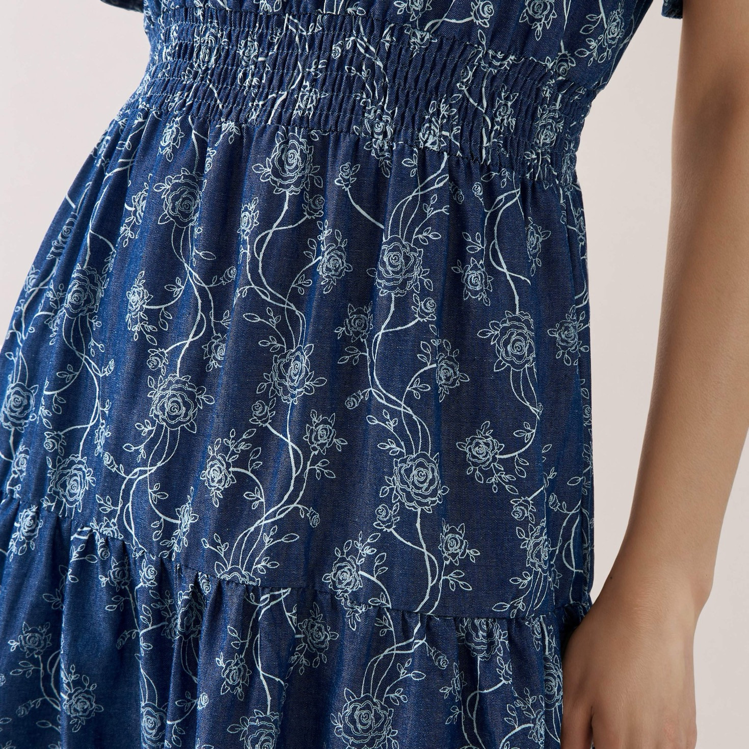 Tiered Midi Denim Dress with Flutter Sleeves-women-clothing-dresses-image-5