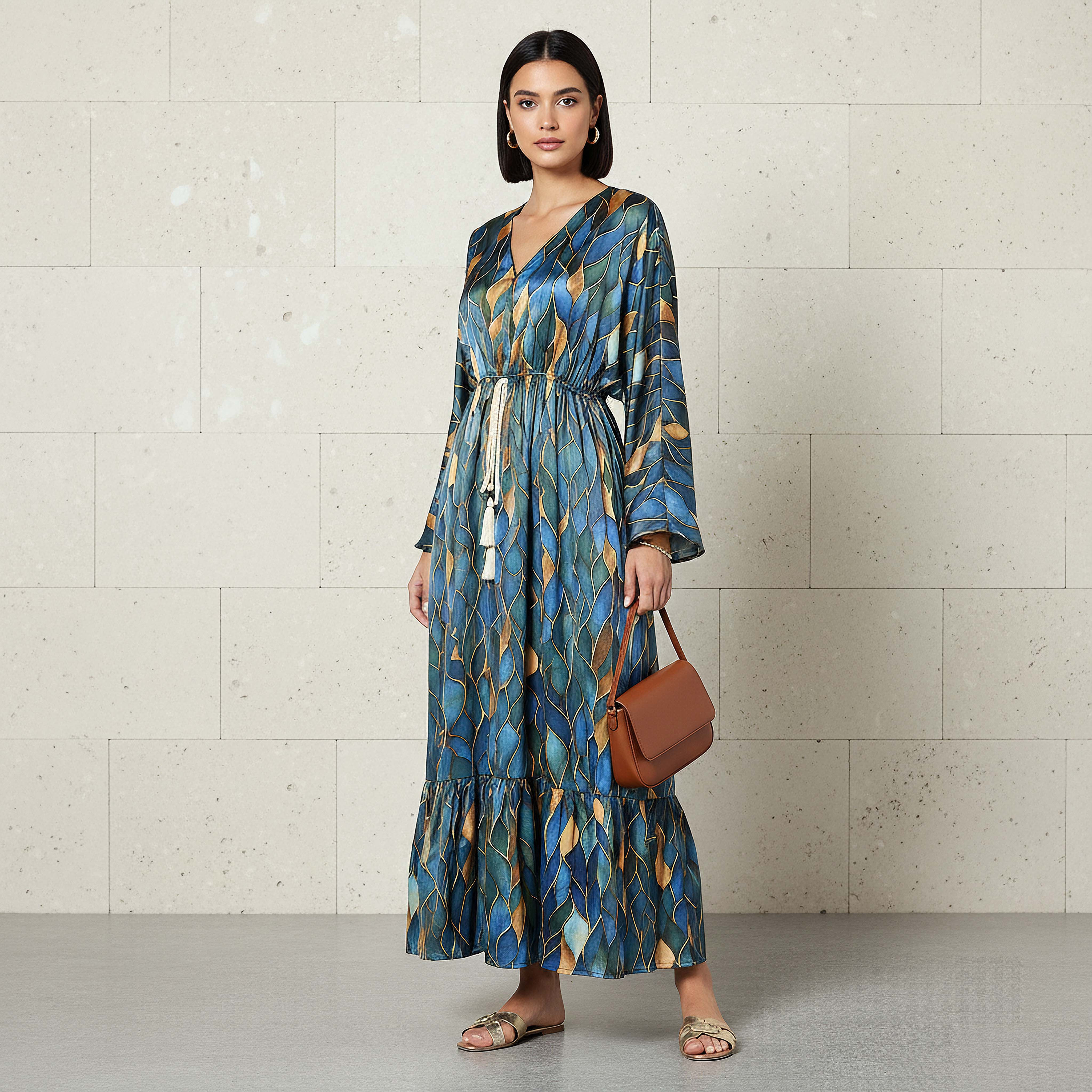 فستان قفطان فيسكوز بطبعات للنساء-women-clothing-dresses-image-1