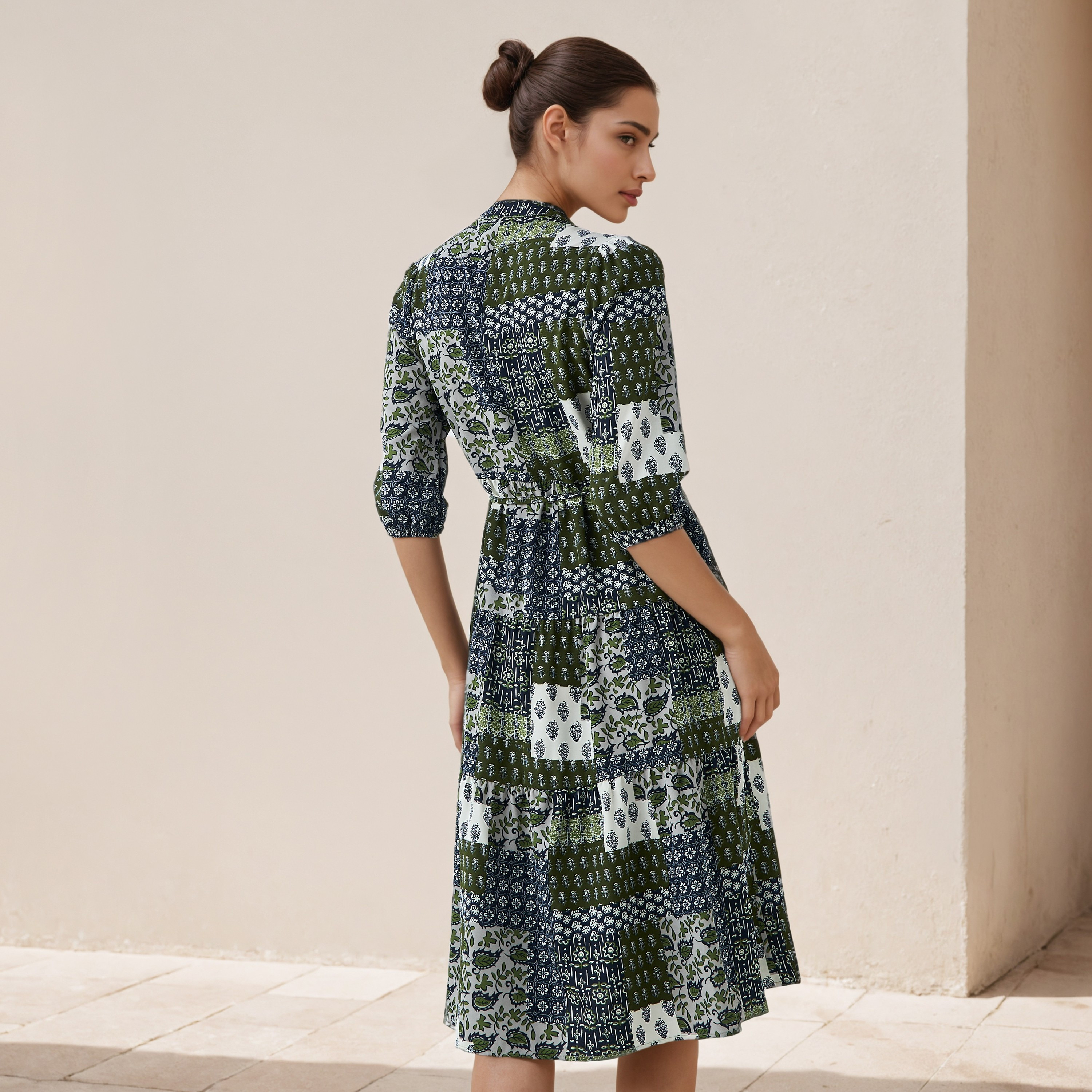 A-line Knee-Length Viscose Dress with Tie-Up Belt-women-clothing-dresses-image-3