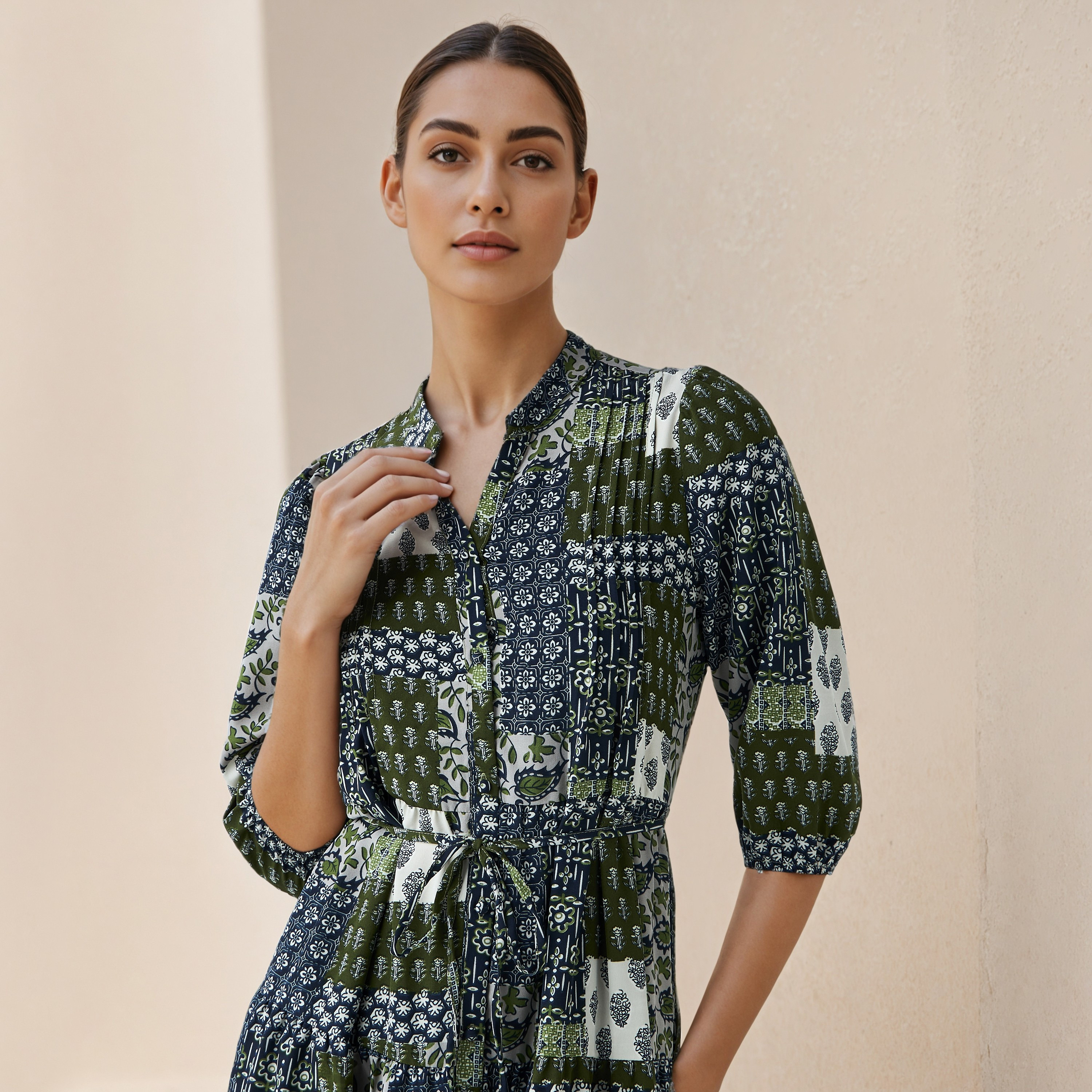 A-line Knee-Length Viscose Dress with Tie-Up Belt-women-clothing-dresses-image-4