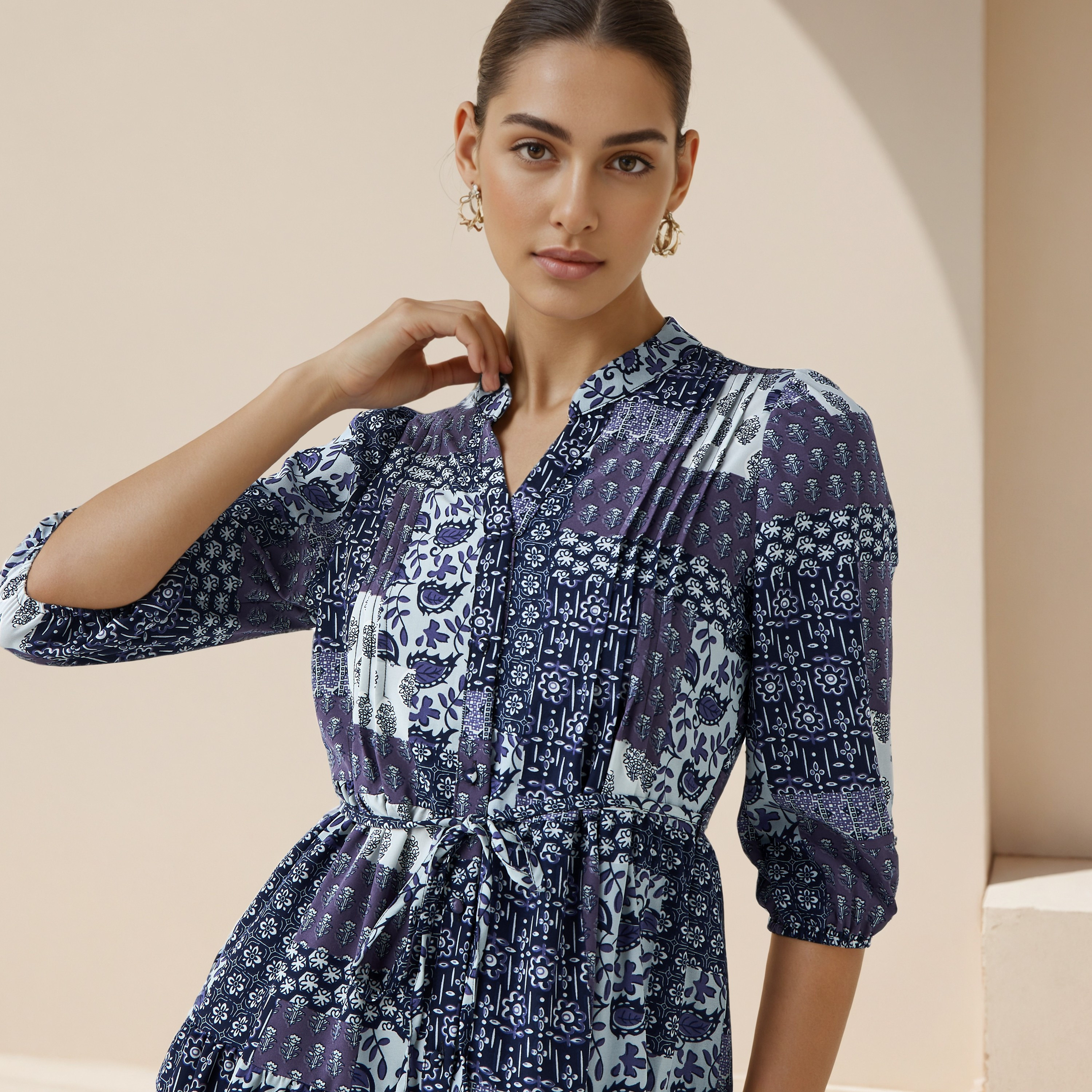 A-line Knee-Length Viscose Dress with Tie-Up Belt-women-clothing-dresses-image-4