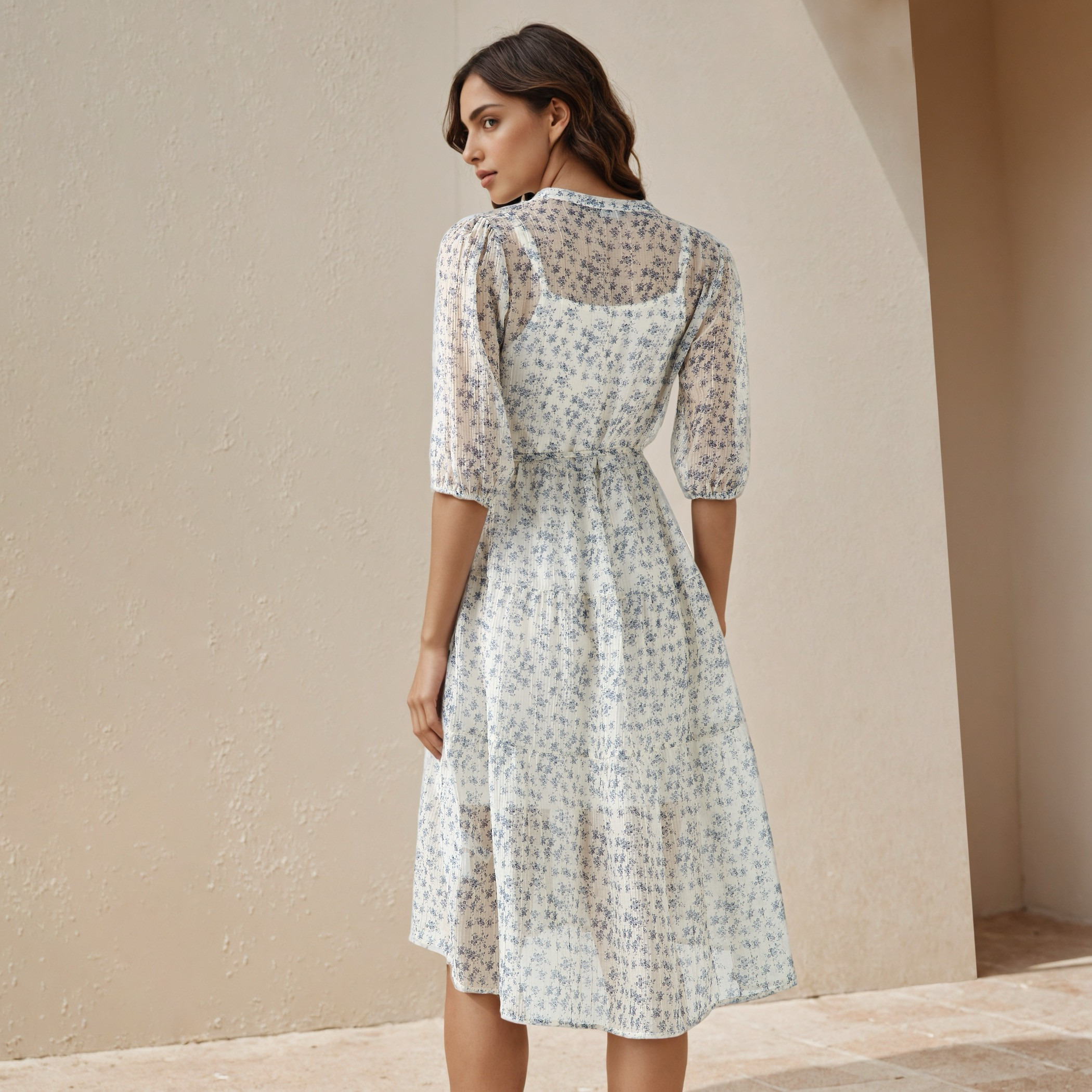 Floral Print Midi Women Dress with Pintuck Detail-women-clothing-dresses-image-3