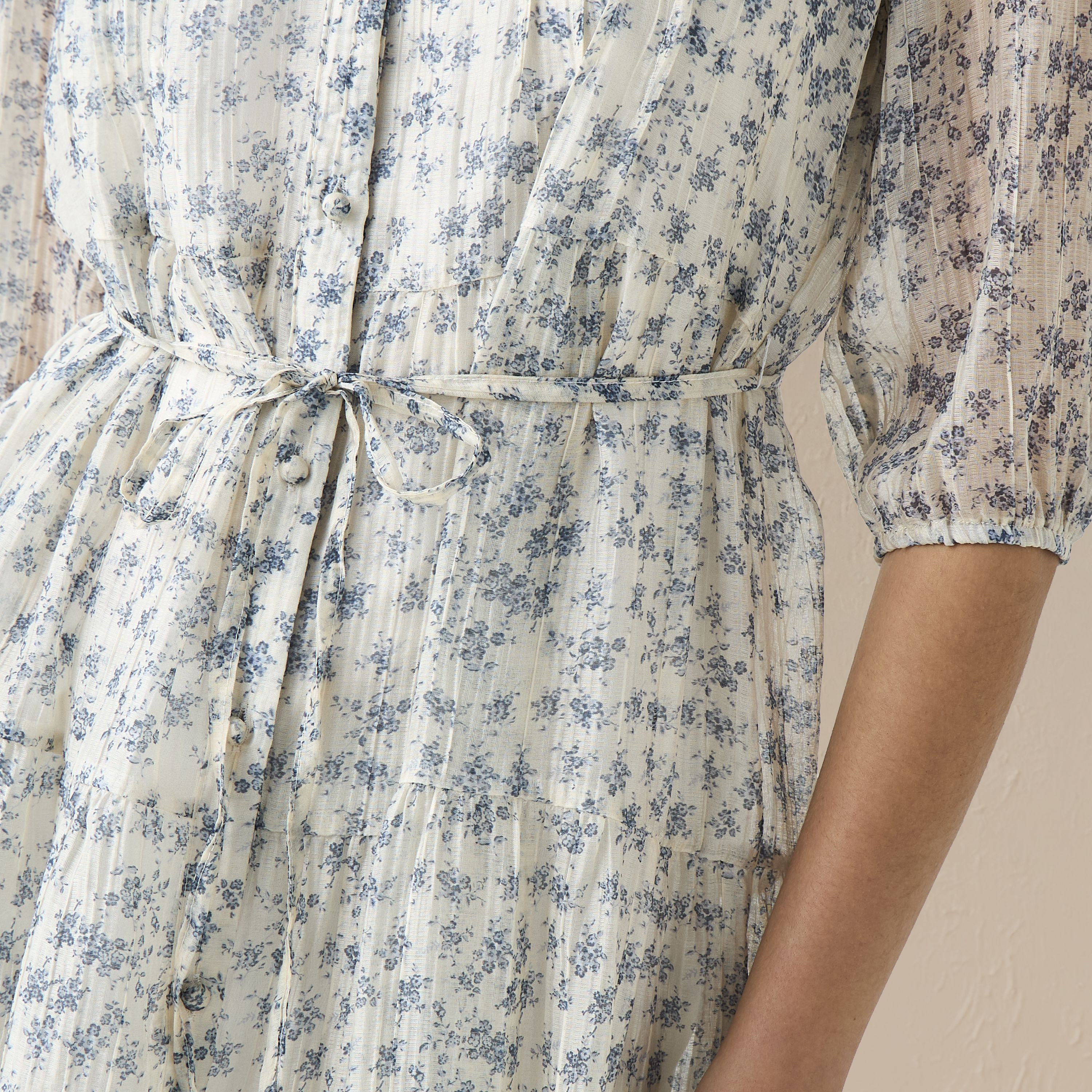 Floral Print Midi Women Dress with Pintuck Detail-women-clothing-dresses-image-5
