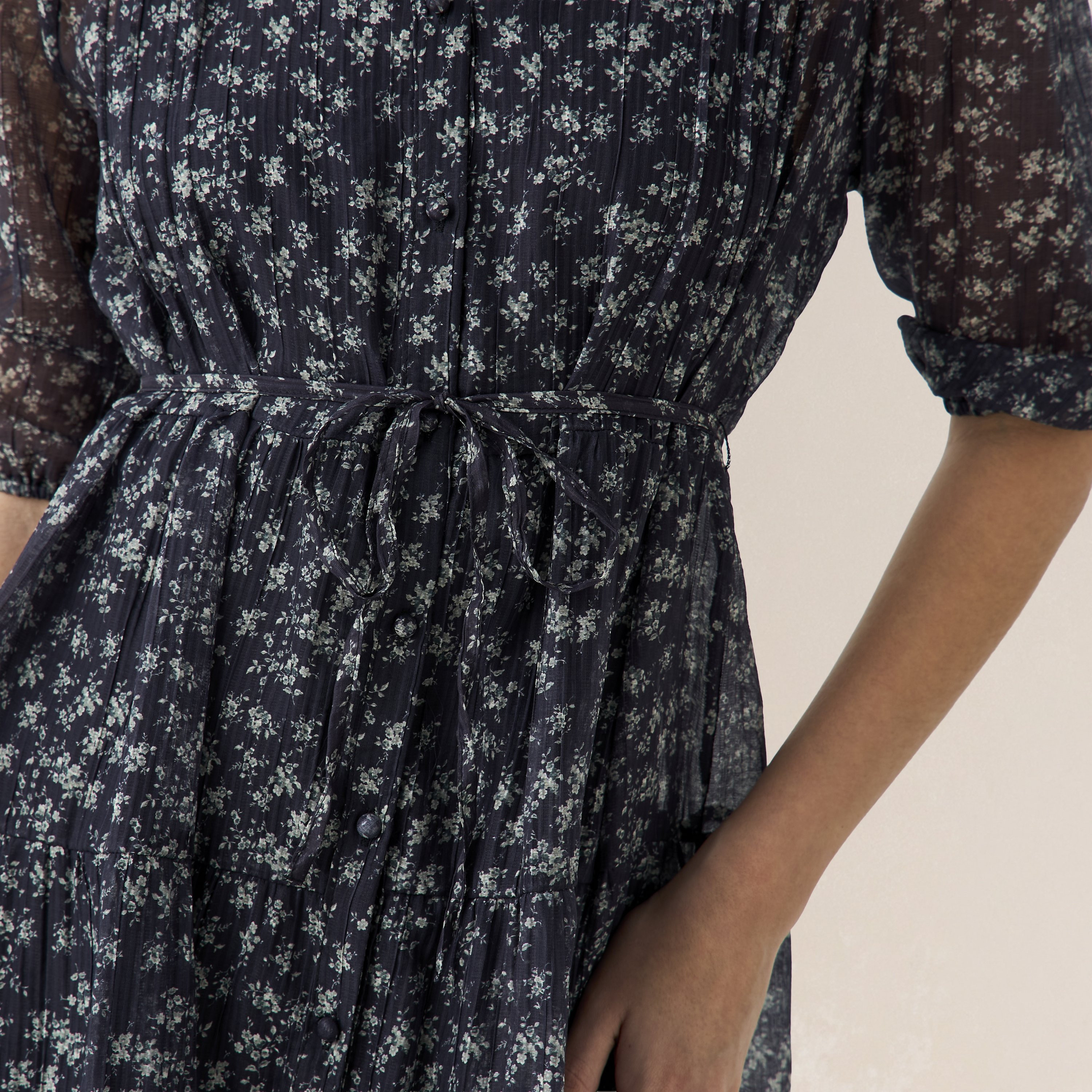 Floral Print Midi Women Dress with Pintuck Detail-women-clothing-dresses-image-5