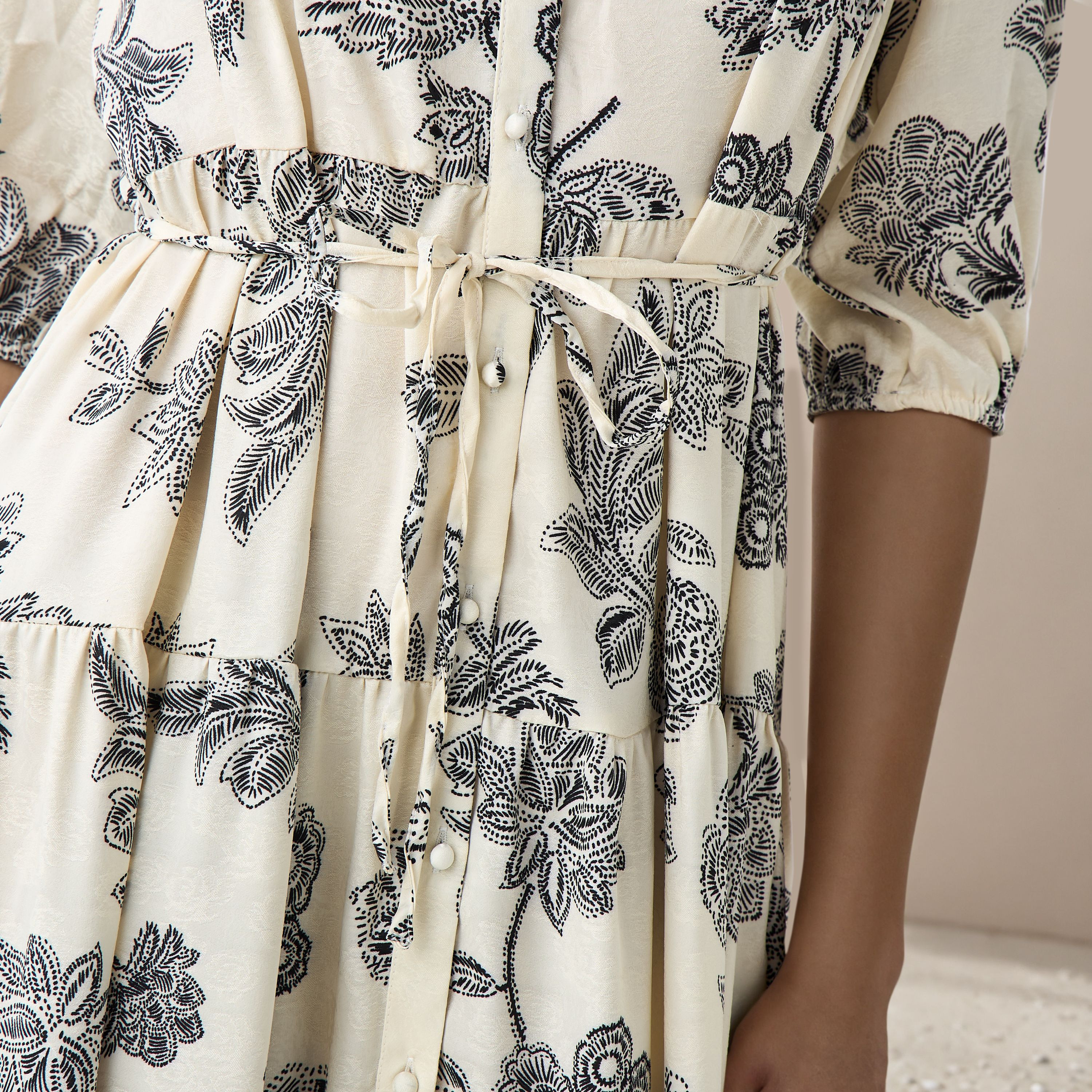Floral Print Midi Women Dress with Pintuck Detail-women-clothing-dresses-image-5