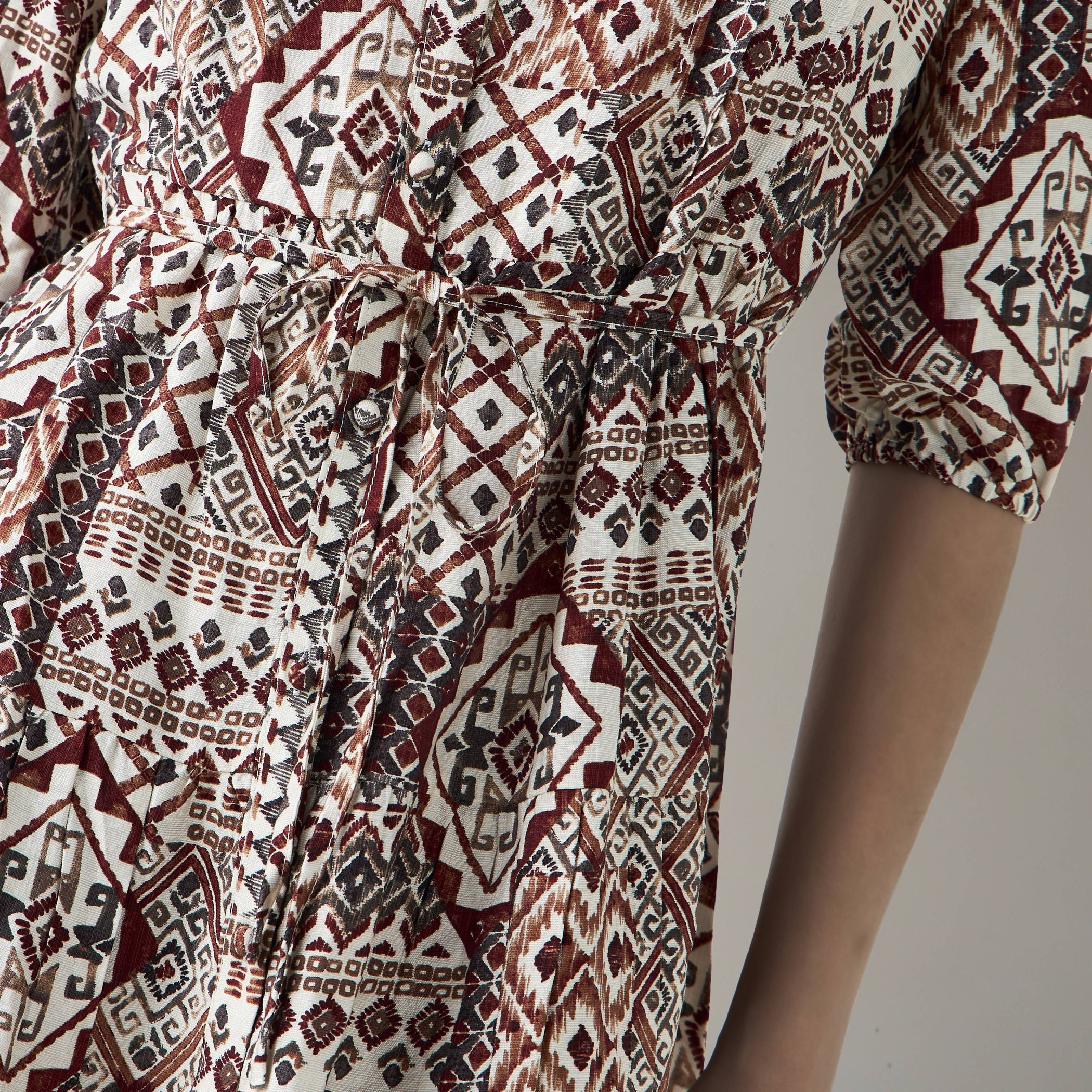 Printed Midi Women Dress with Pintuck Detail Viscose-women-clothing-dresses-image-5