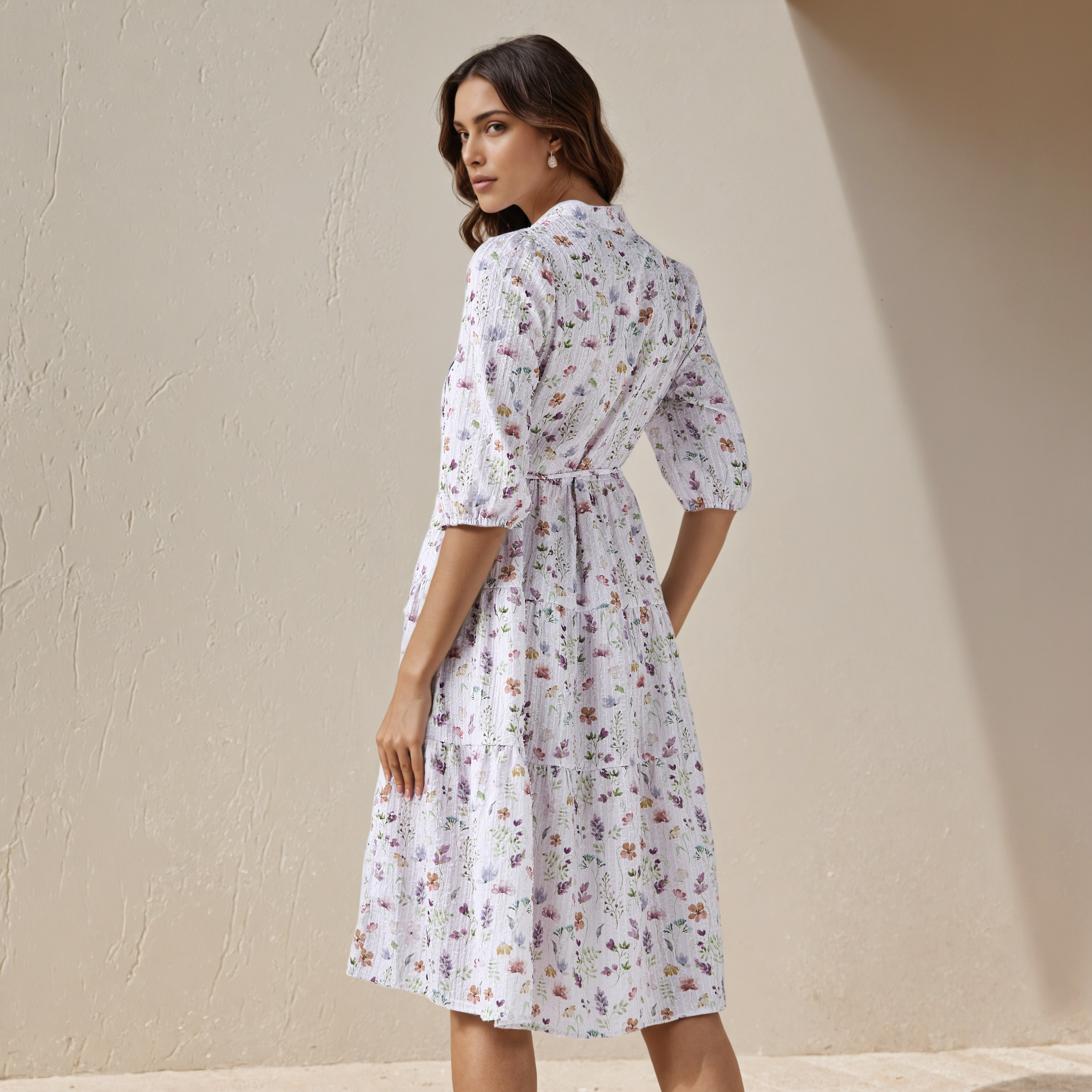 Floral Print Midi Women Dress with Pintuck Detail-women-clothing-dresses-image-3