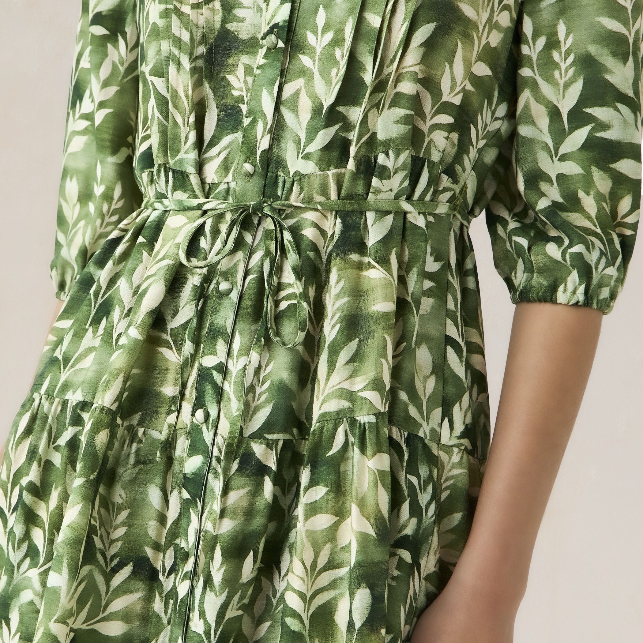 Printed Midi Women Dress with Pintuck Detail Viscose-women-clothing-dresses-image-5