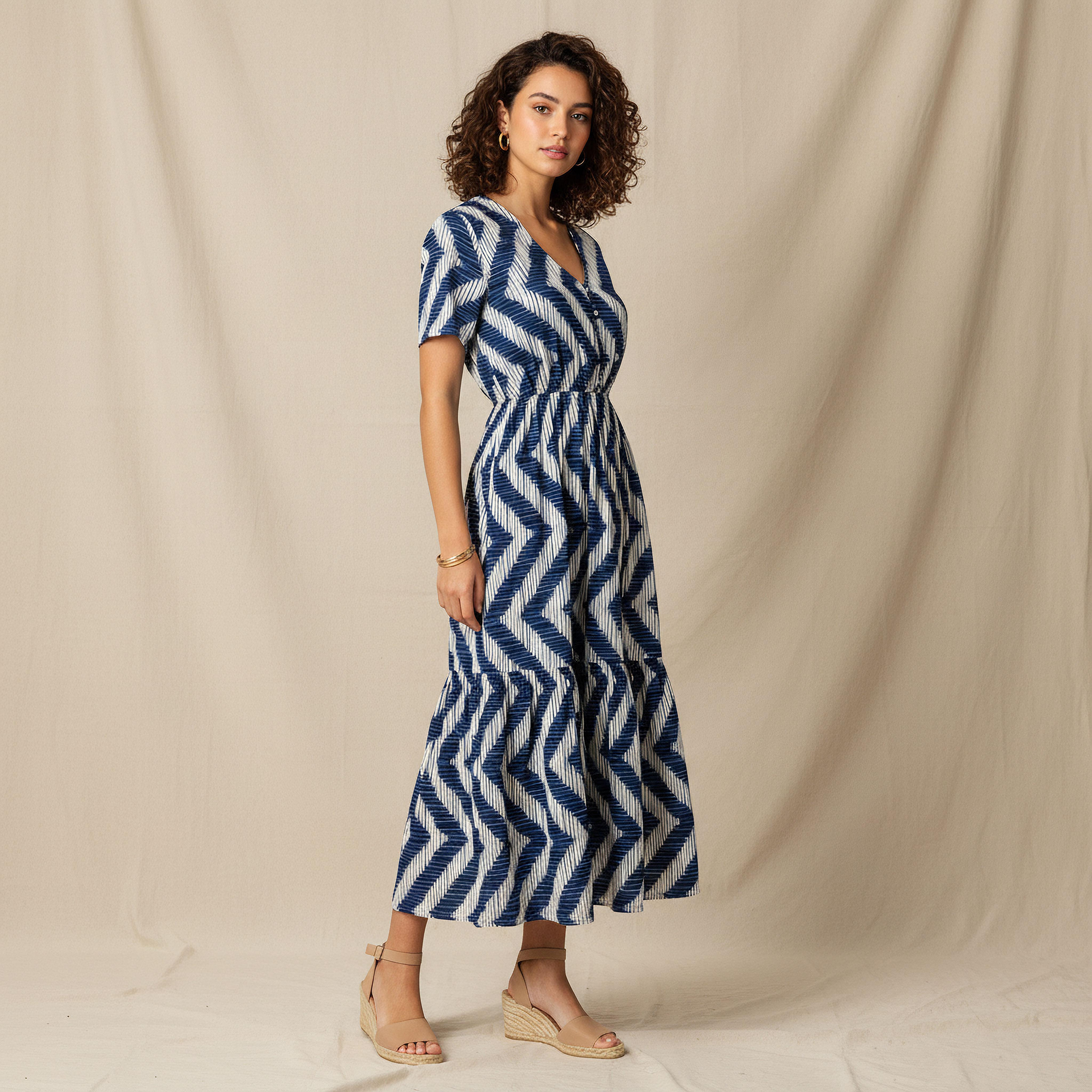 Printed Tiered Women Dress with Short Sleeves-women-clothing-dresses-image-1