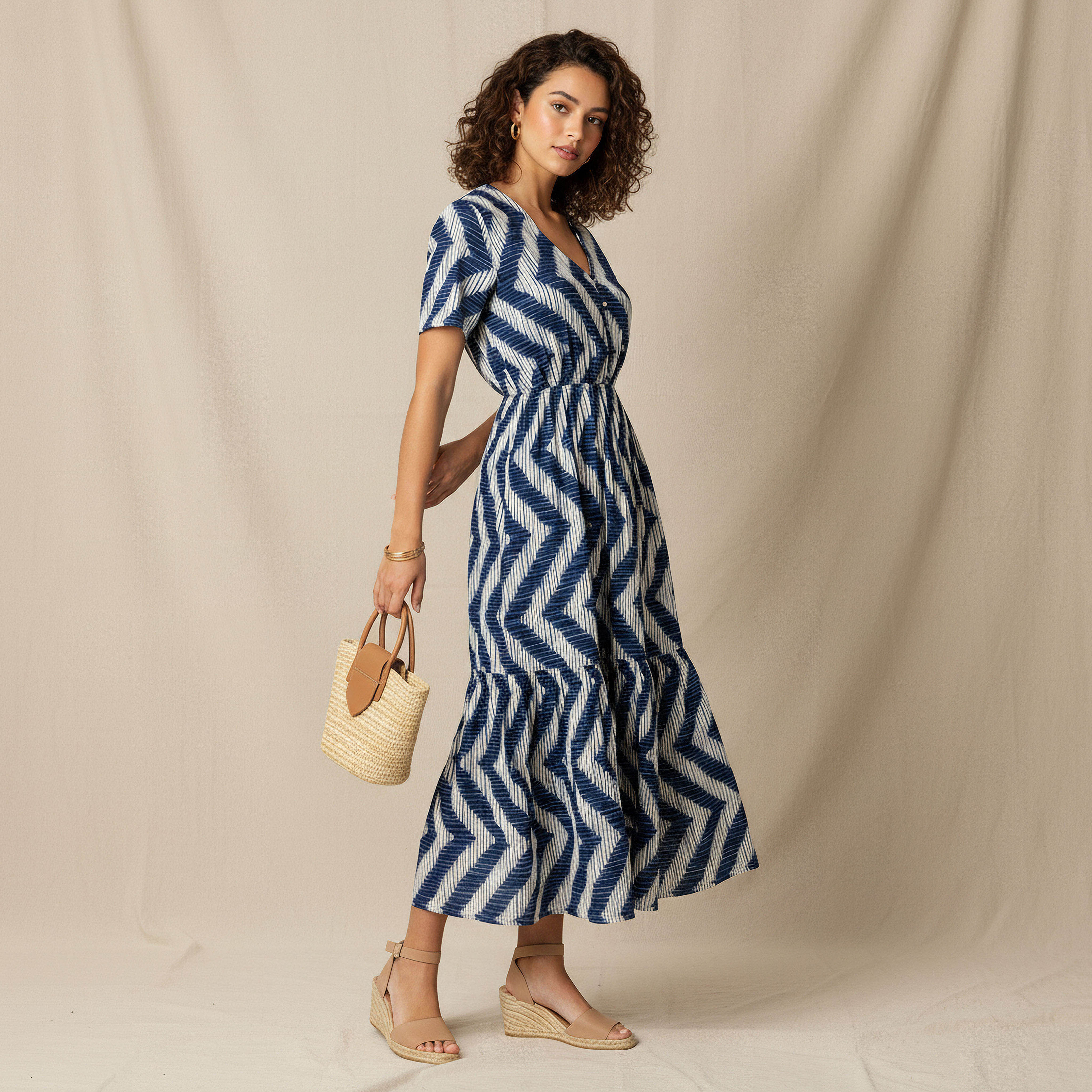 Printed Tiered Women Dress with Short Sleeves-women-clothing-dresses-image-2