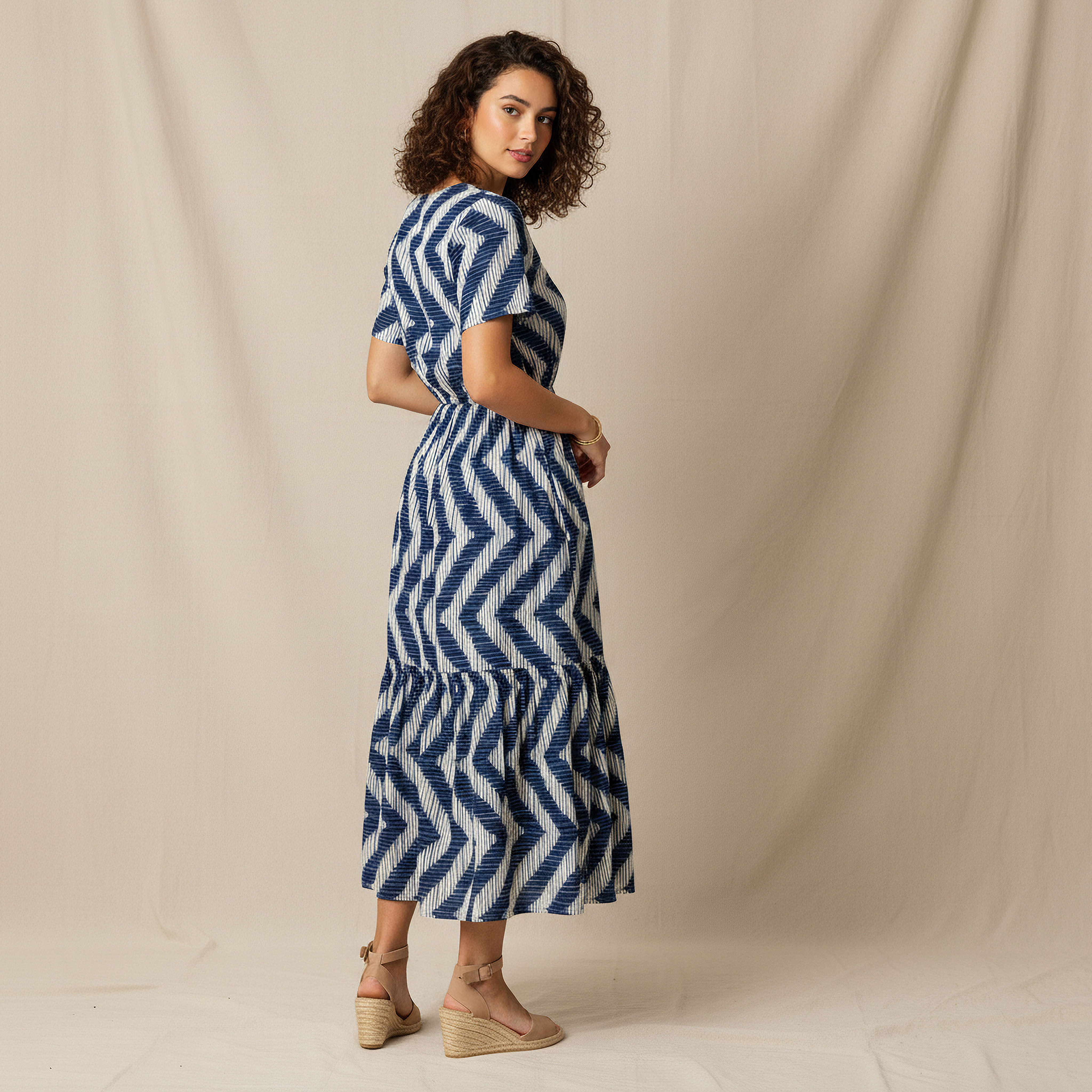 Printed Tiered Women Dress with Short Sleeves-women-clothing-dresses-image-3