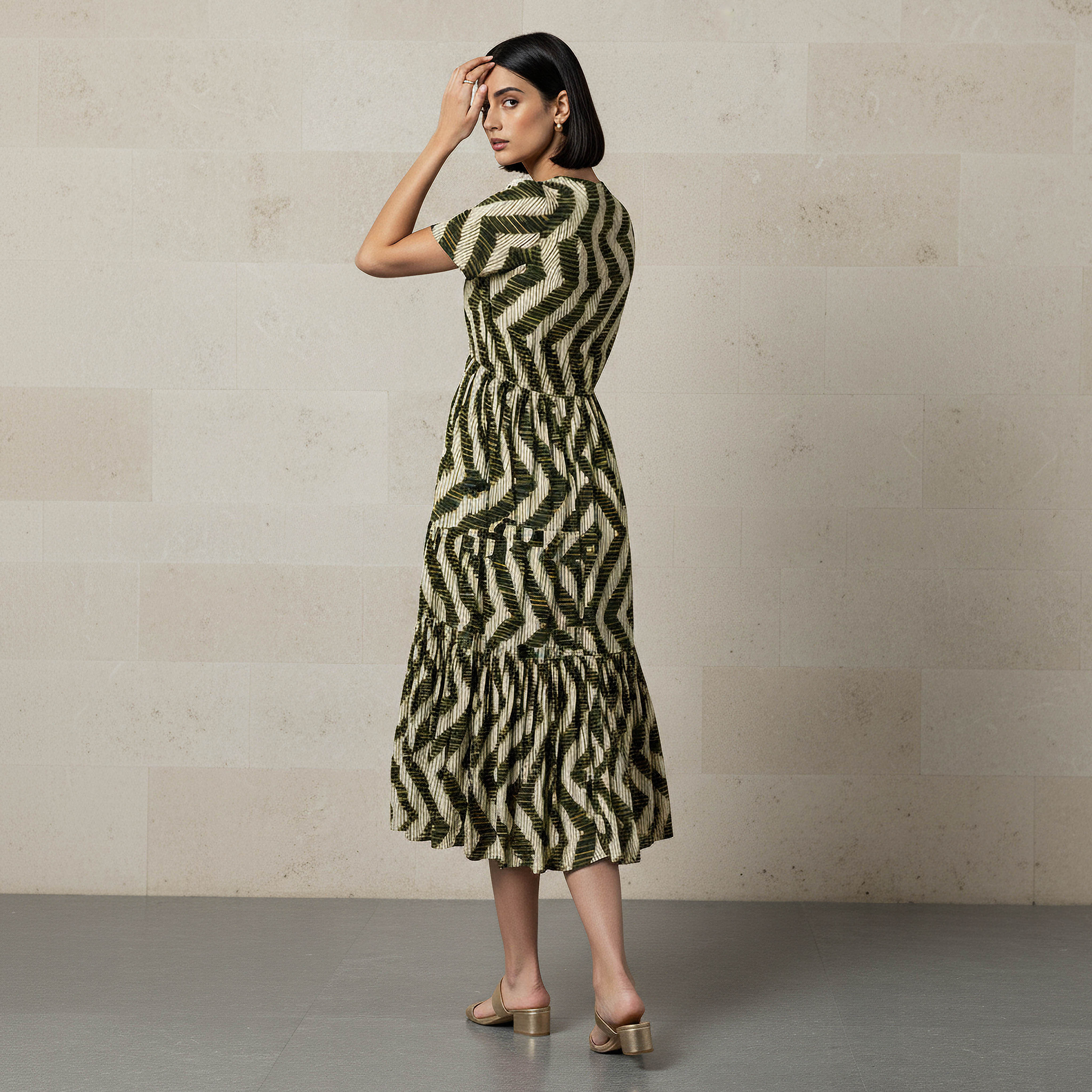Printed Tiered Women Dress with Short Sleeves-women-clothing-dresses-image-3