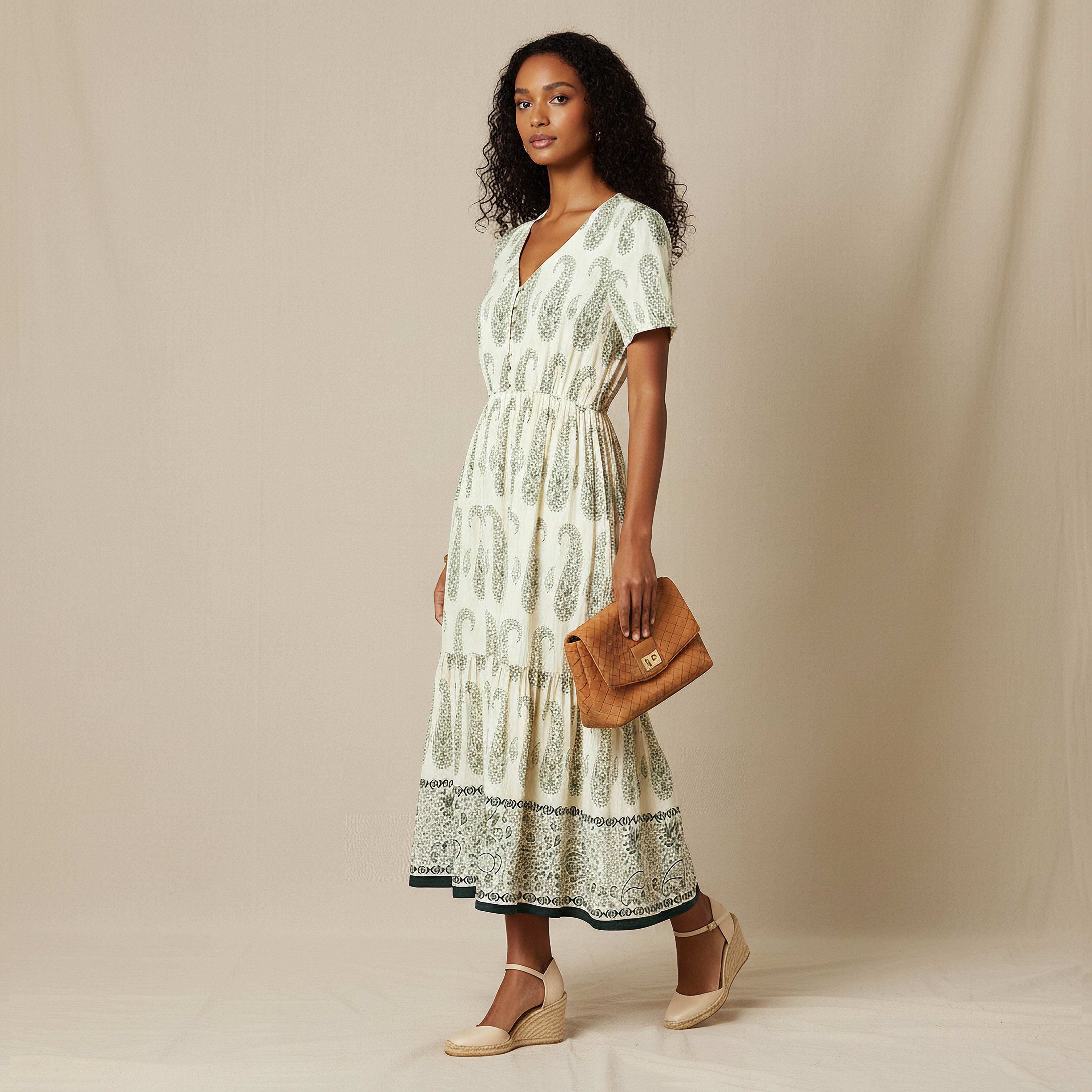 Paisley Print Tiered Women Dress with Short Sleeves-women-clothing-dresses-image-2