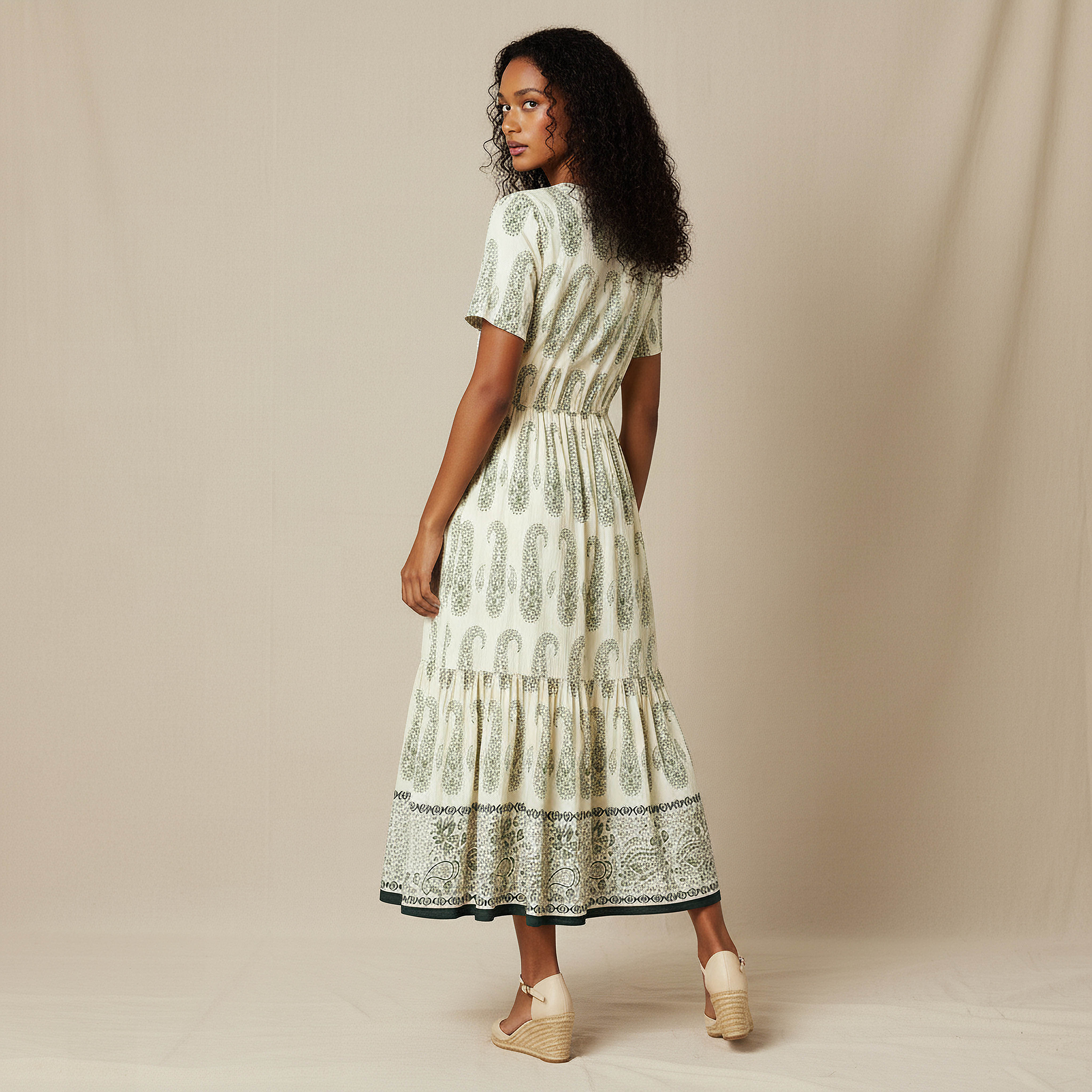 Paisley Print Tiered Women Dress with Short Sleeves-women-clothing-dresses-image-3