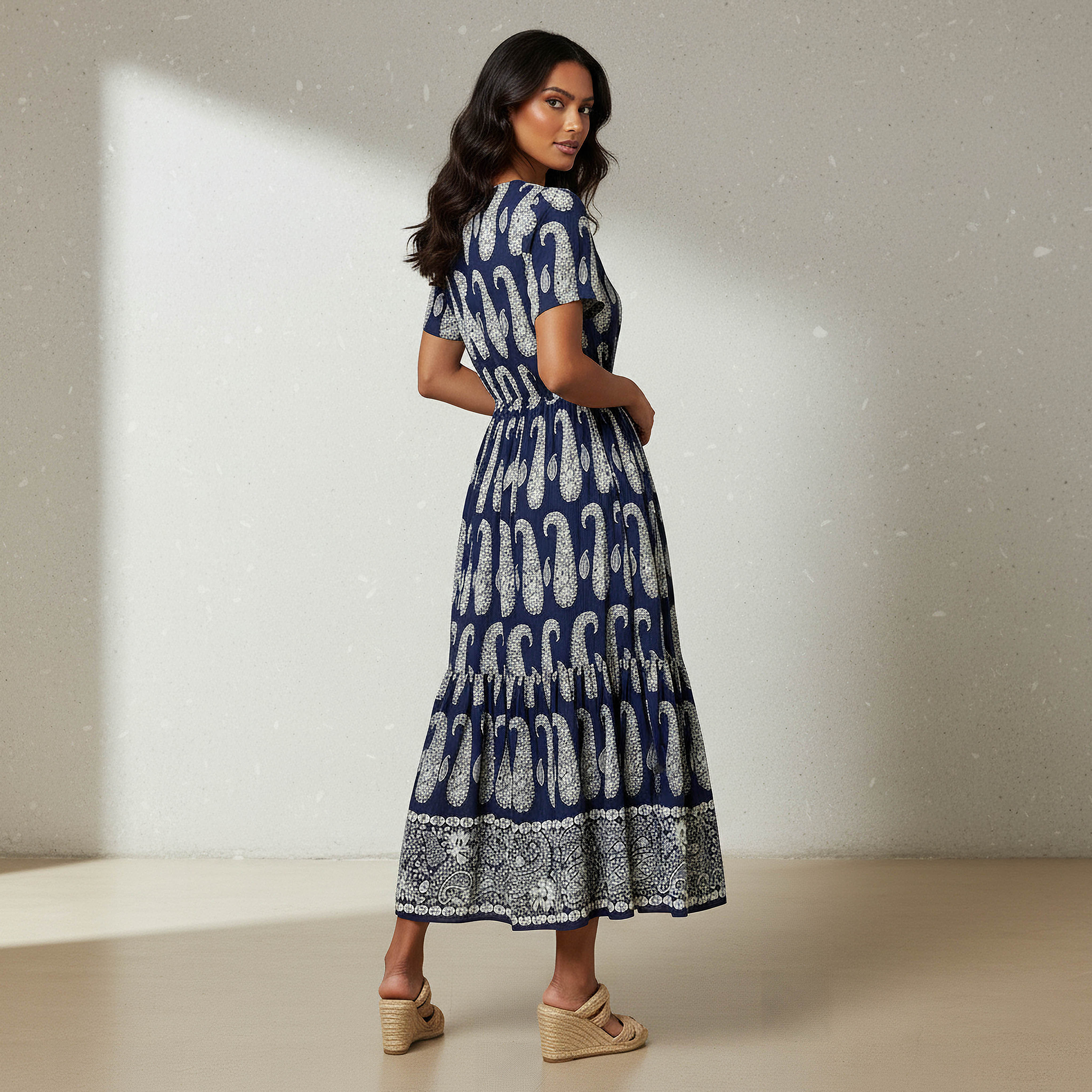Paisley Print Tiered Women Dress with Short Sleeves-women-clothing-dresses-image-3