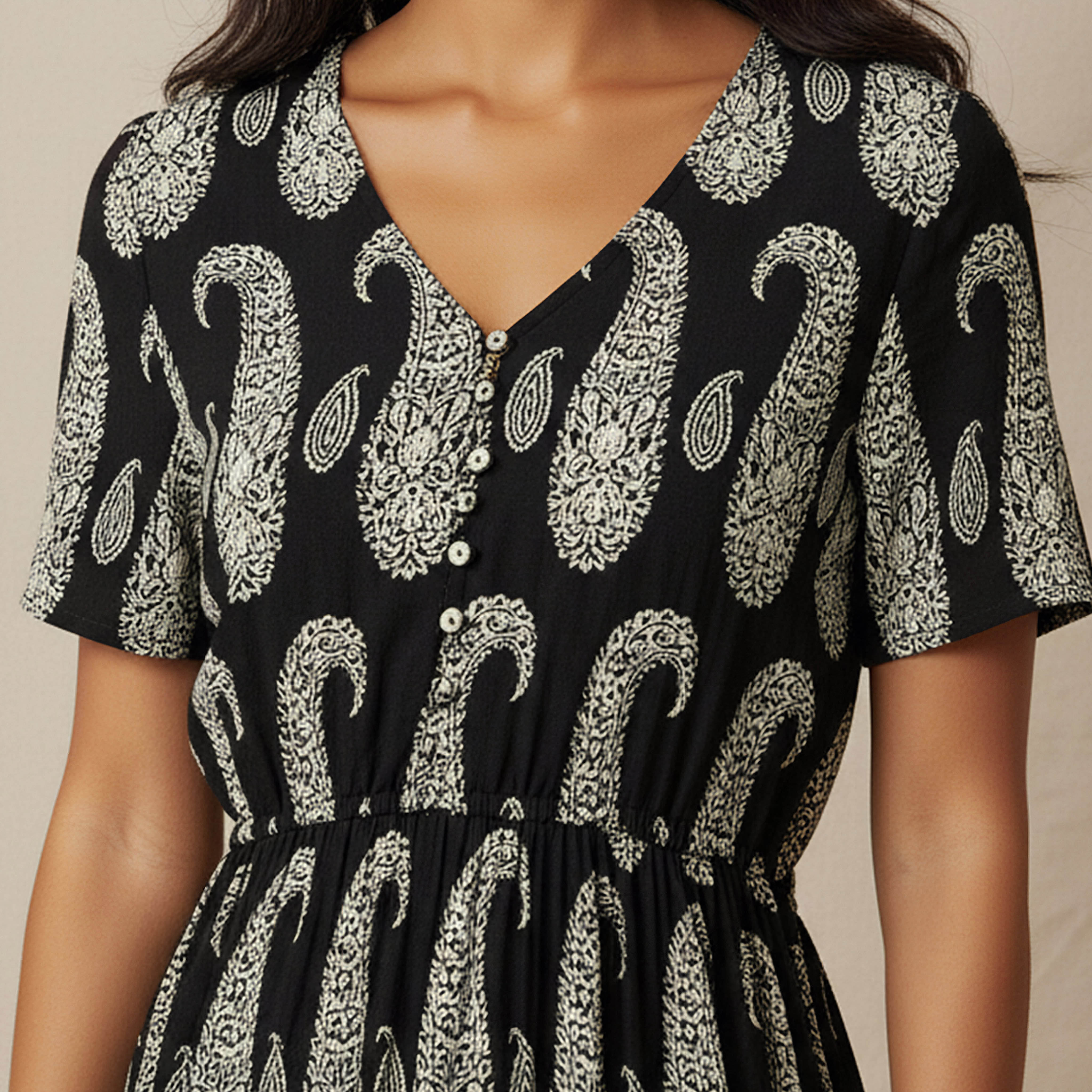 Paisley Print Tiered Women Dress with Short Sleeves-women-clothing-dresses-image-4