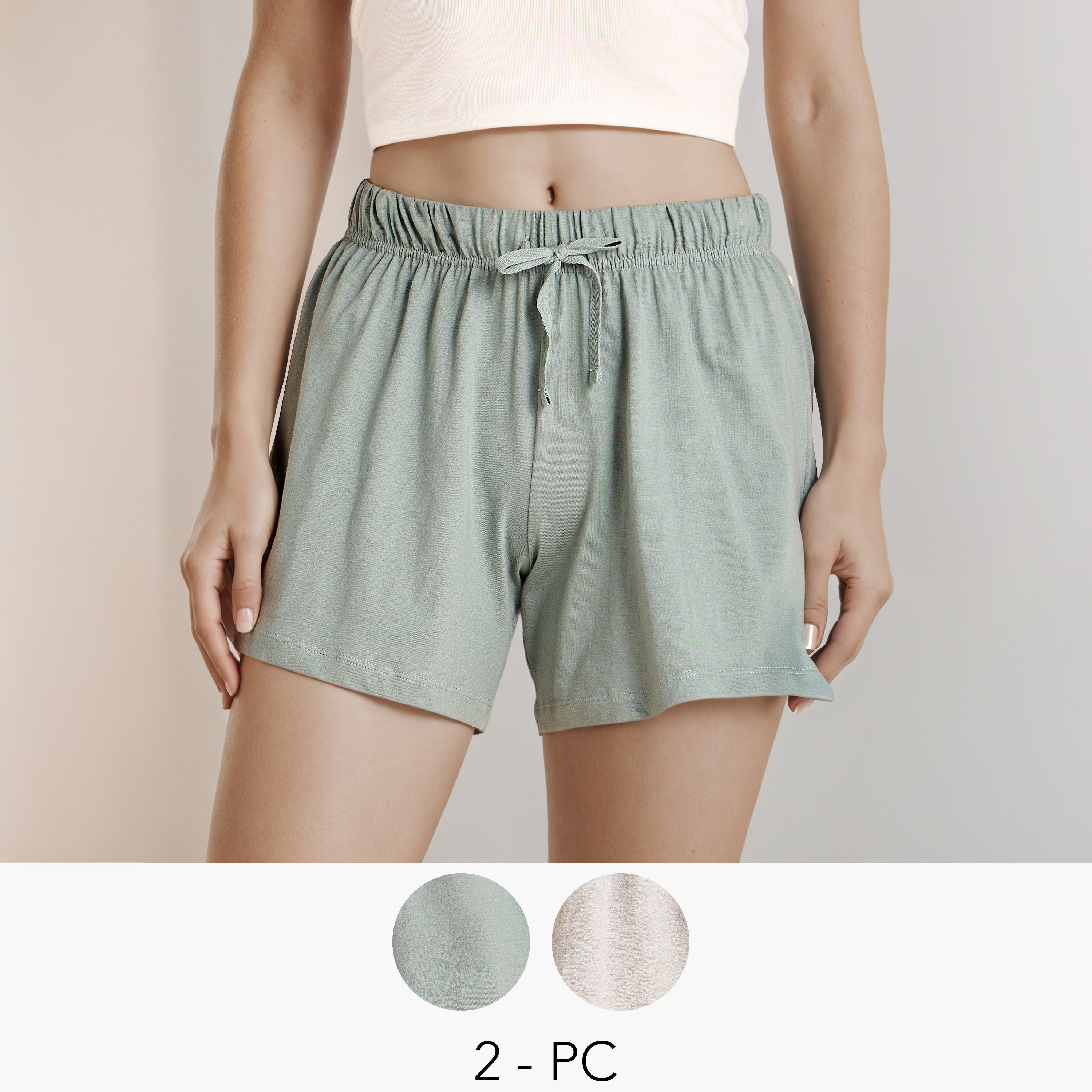 Set of 2 - Drawstring Closure Shorts-women-clothing-nightwear-pyjamas-bottoms-image-1