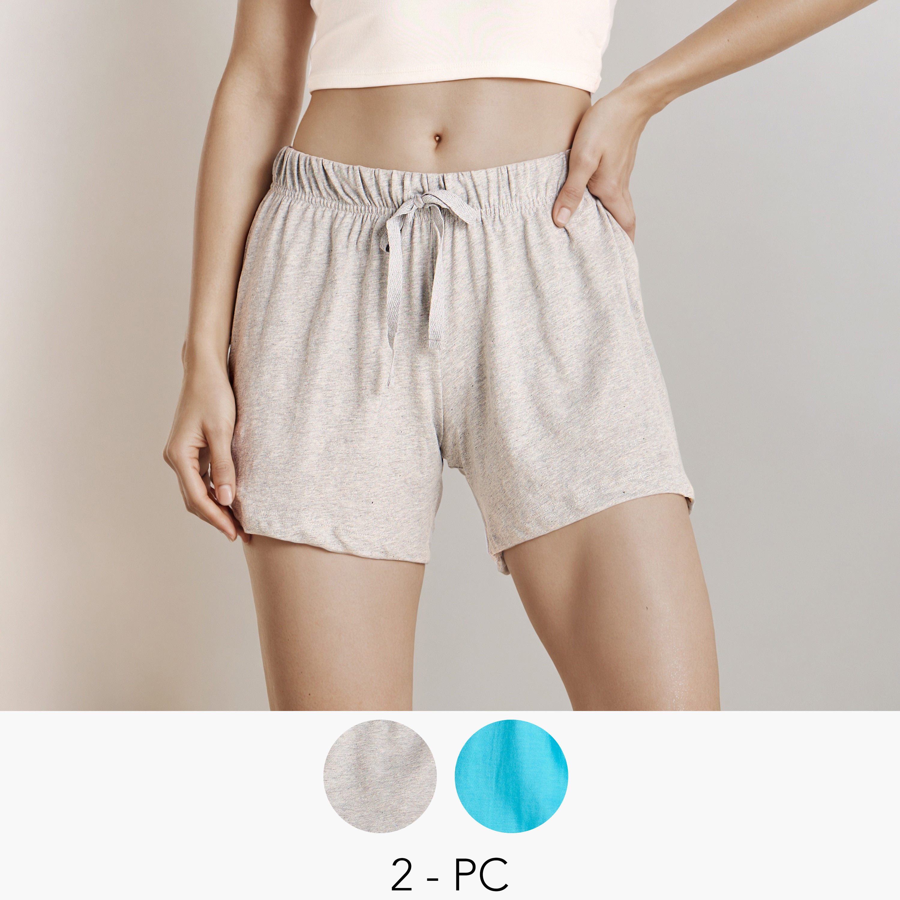 Set of 2 - Drawstring Closure Shorts-women-clothing-nightwear-pyjamas-bottoms-image-1