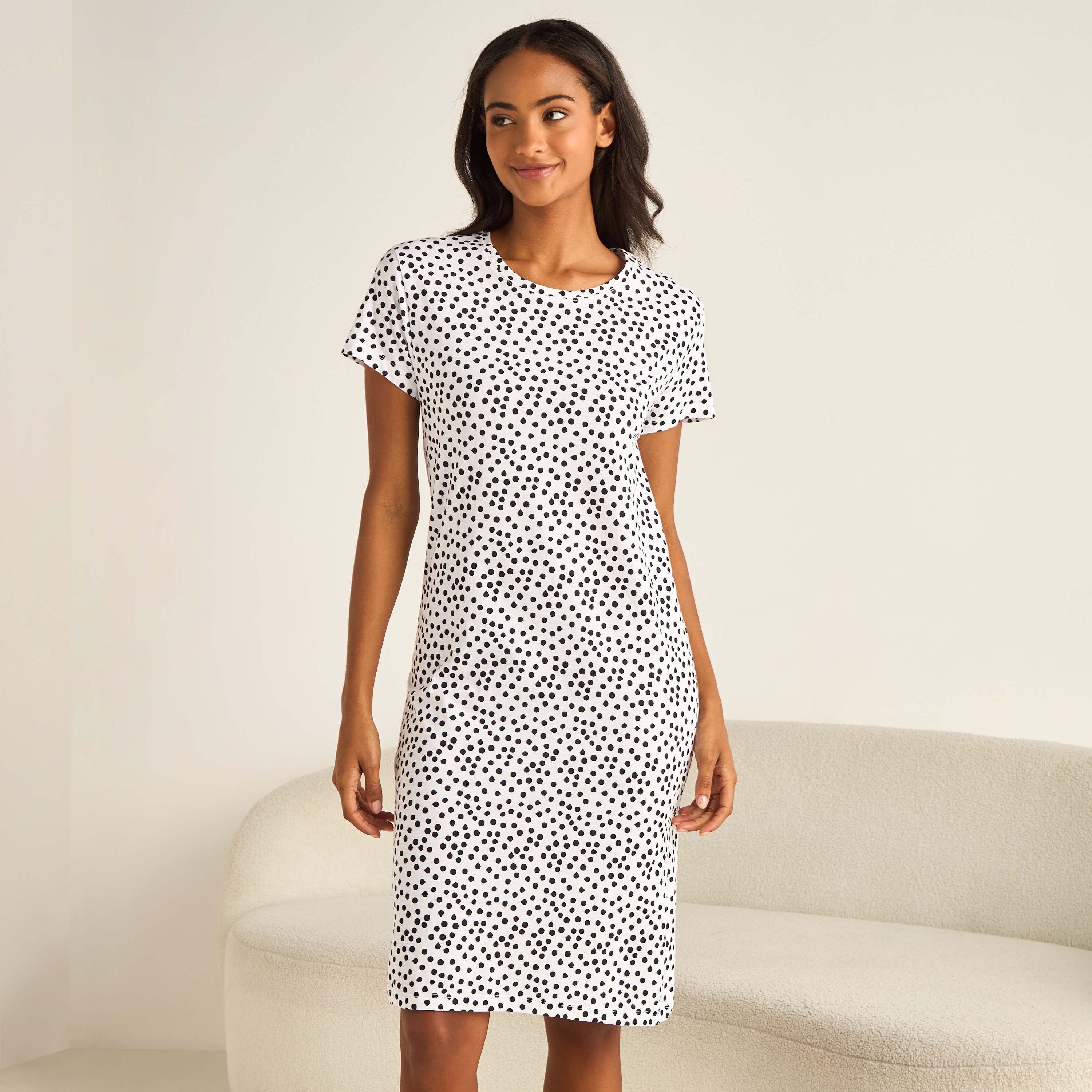 Knee Length Night Dress with Print-women-clothing-nightwear-nighties-image-2