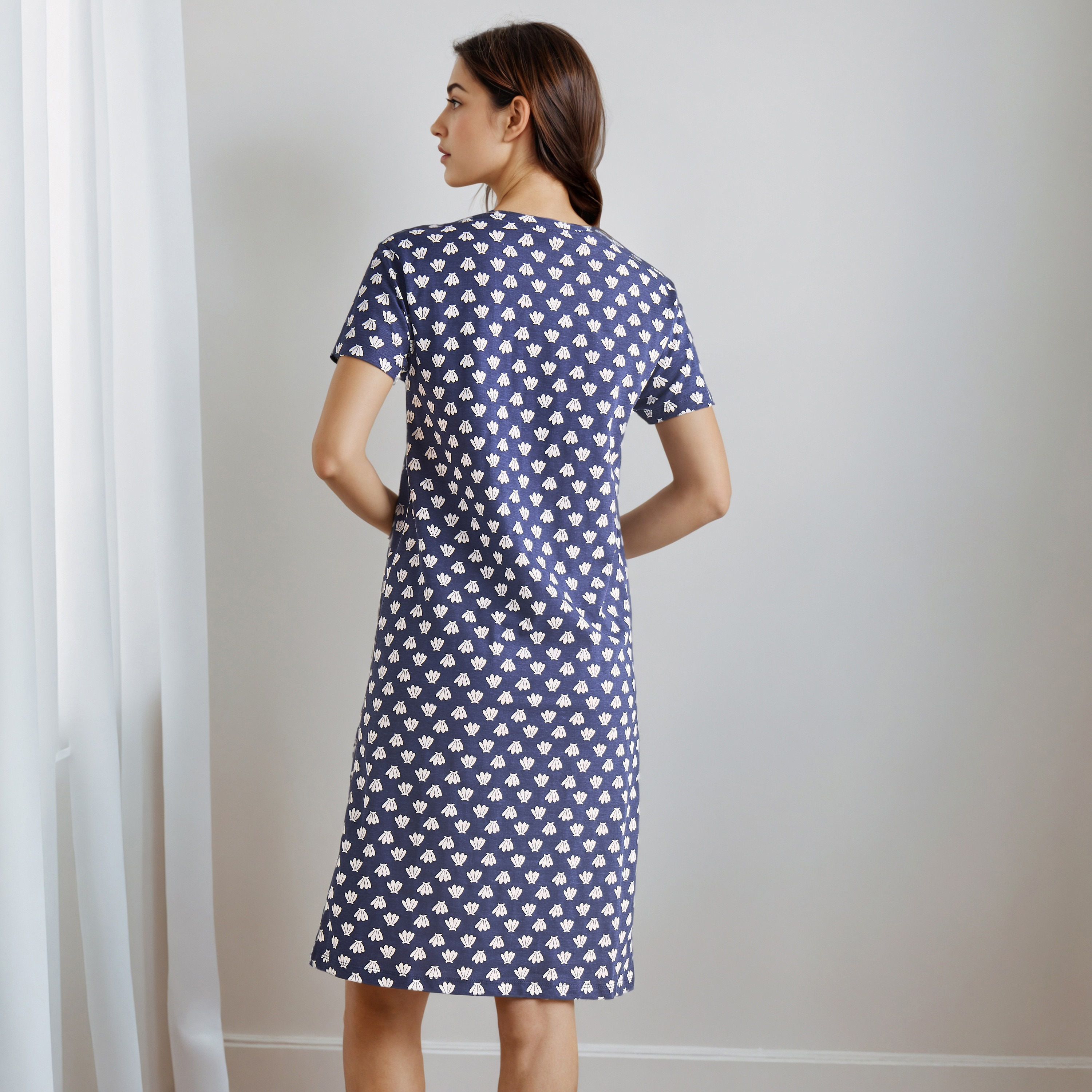 Knee Length Night Dress with Print-women-clothing-nightwear-nighties-image-3