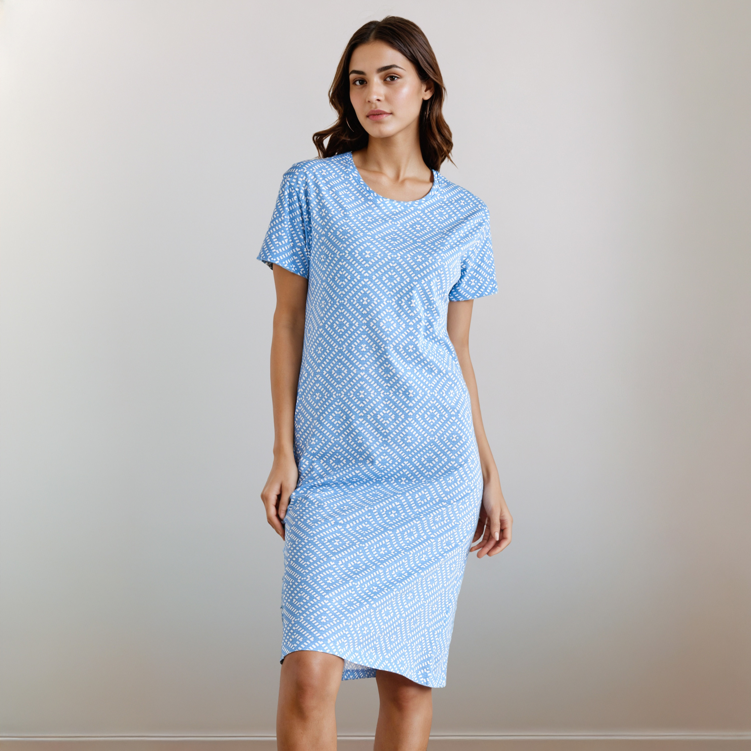 Knee Length Night Dress with Print-women-clothing-nightwear-nighties-image-2